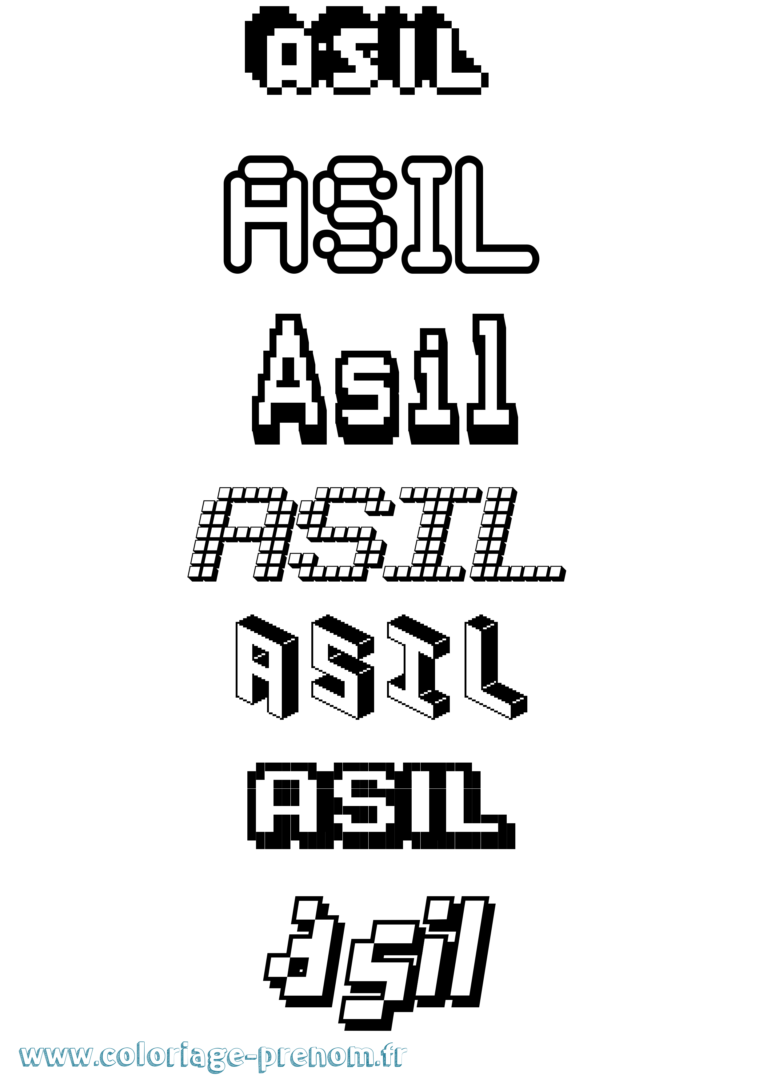 Coloriage prénom Asil Pixel