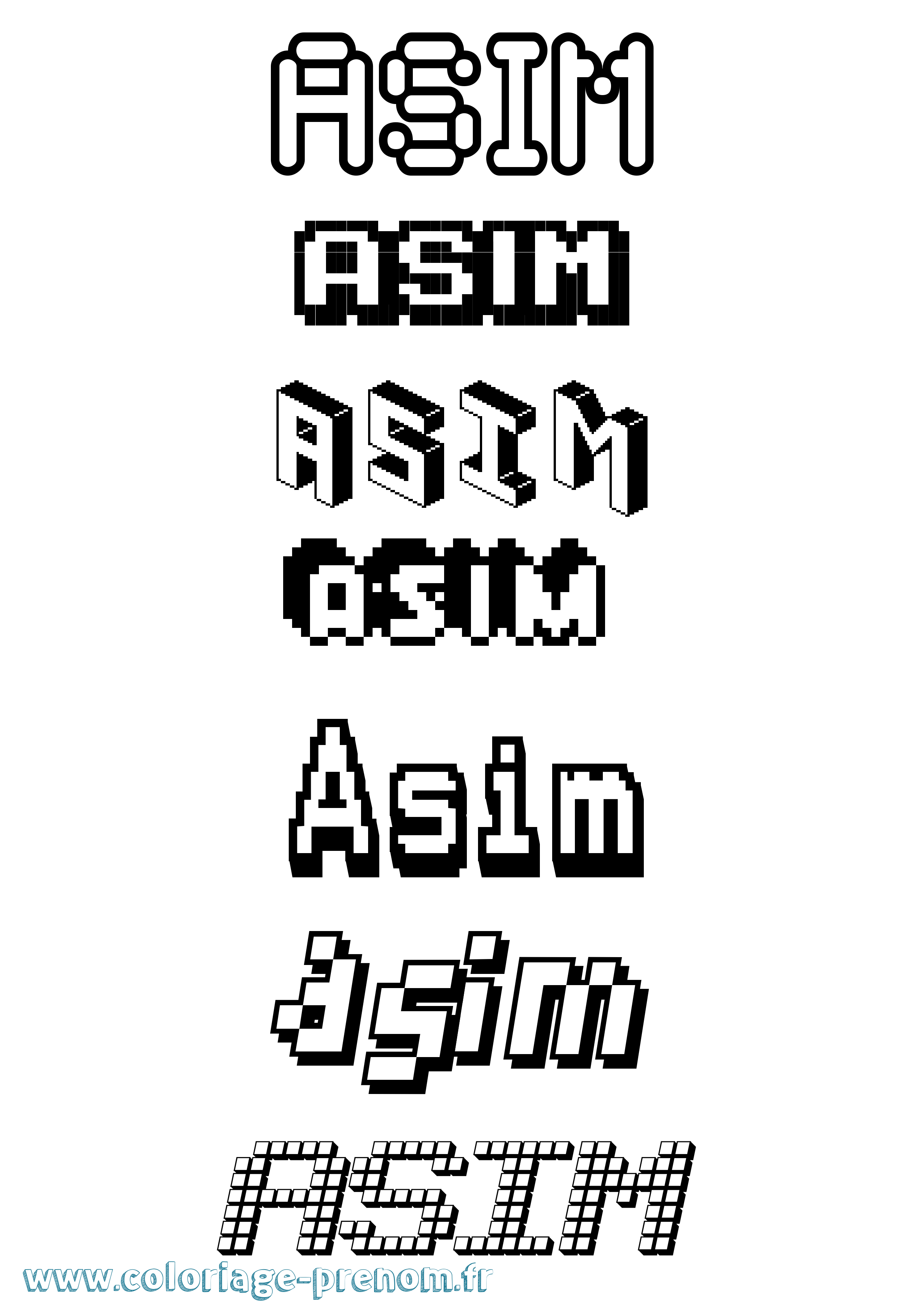 Coloriage prénom Asim Pixel