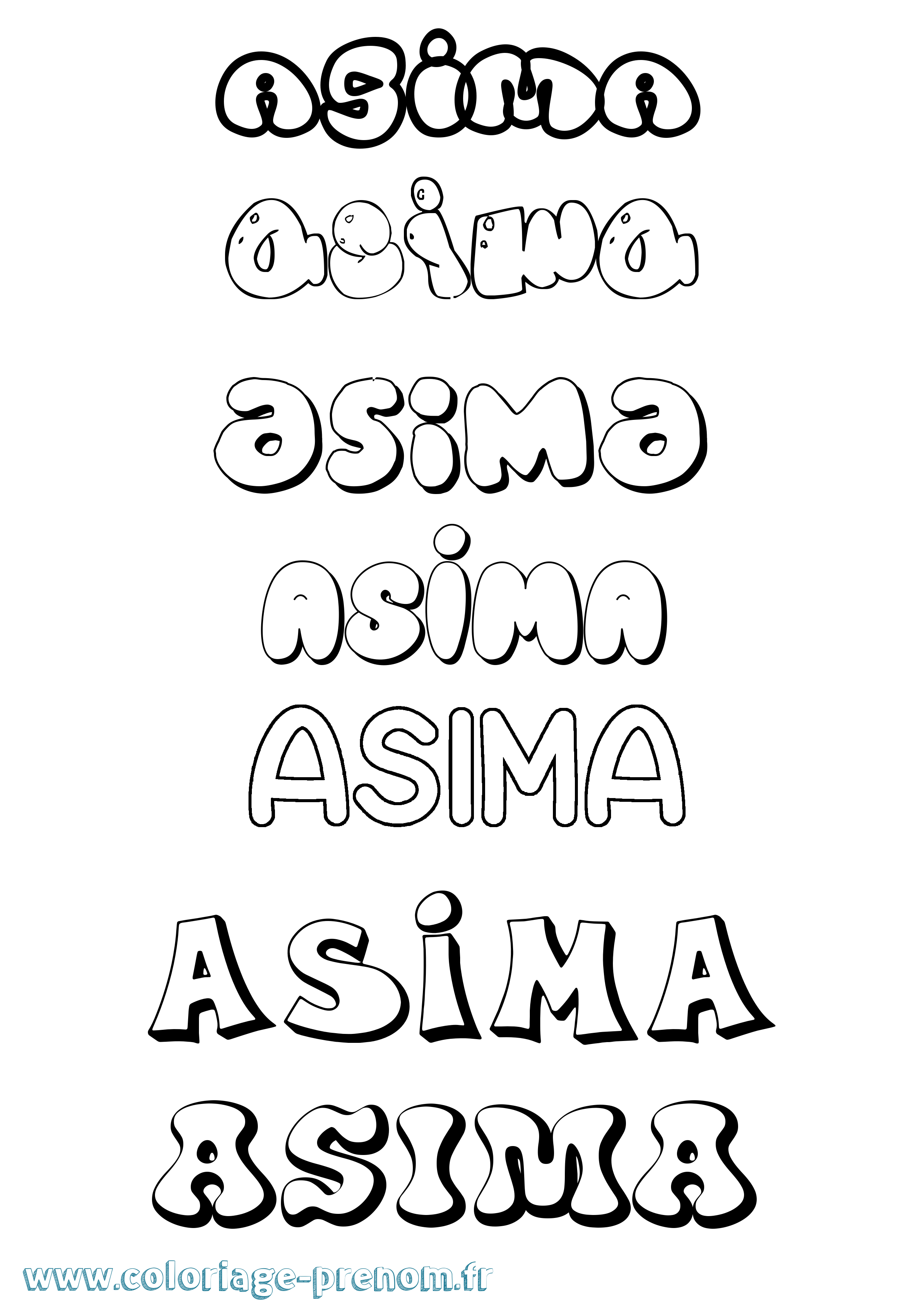 Coloriage prénom Asima Bubble