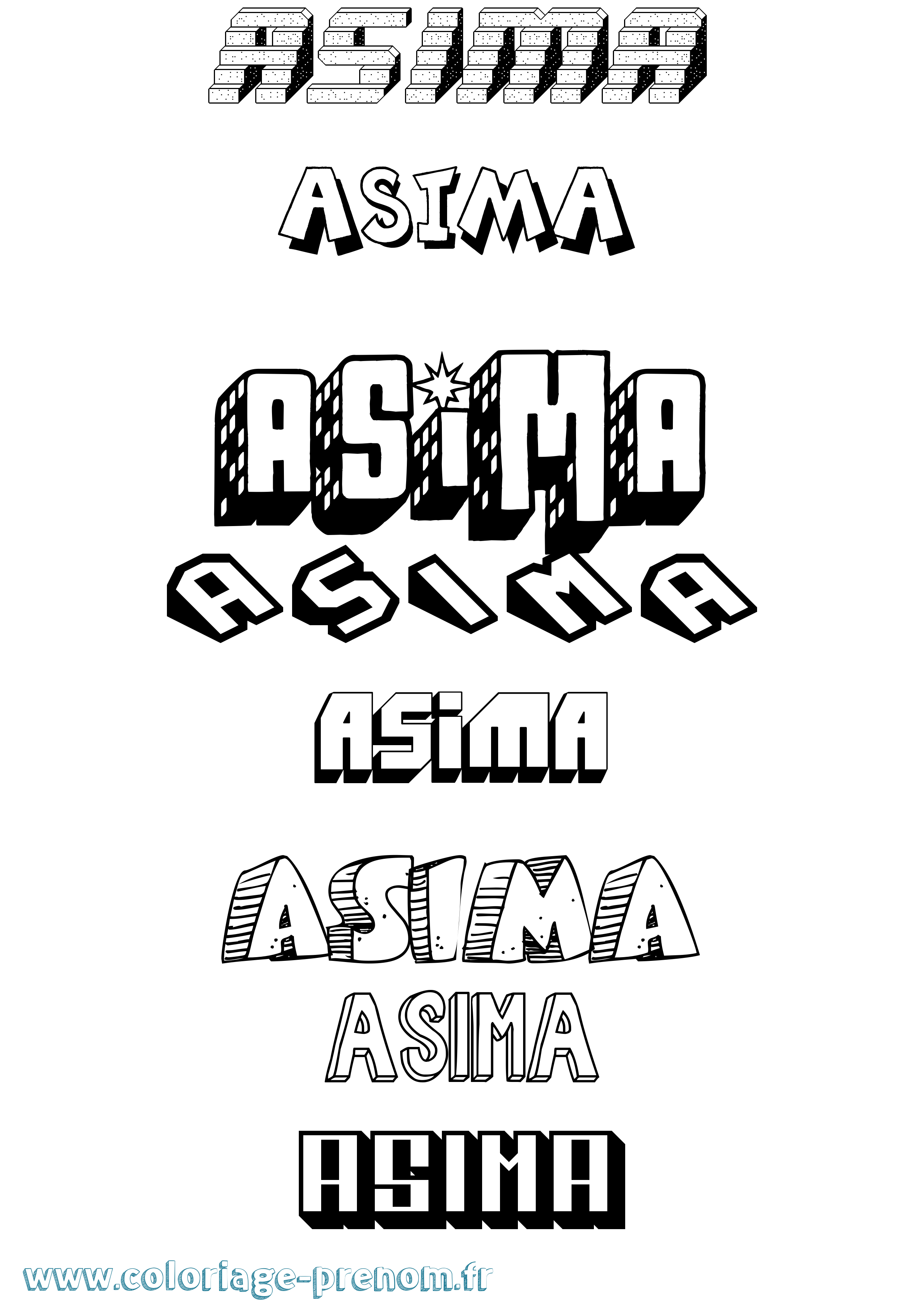 Coloriage prénom Asima Effet 3D