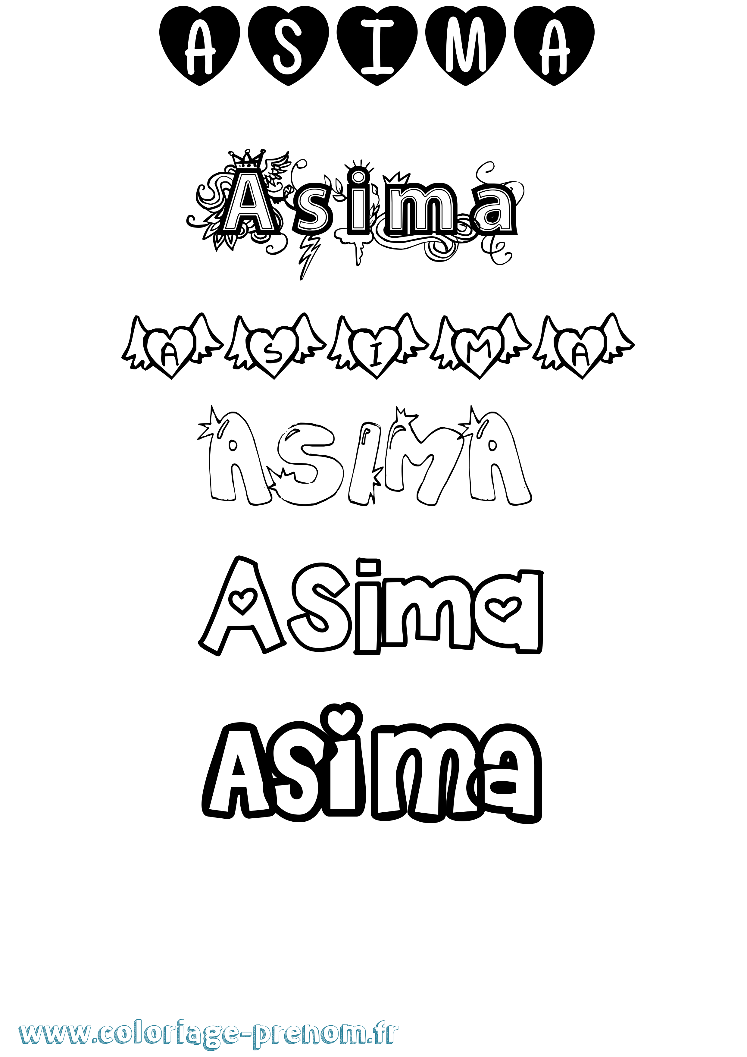Coloriage prénom Asima Girly