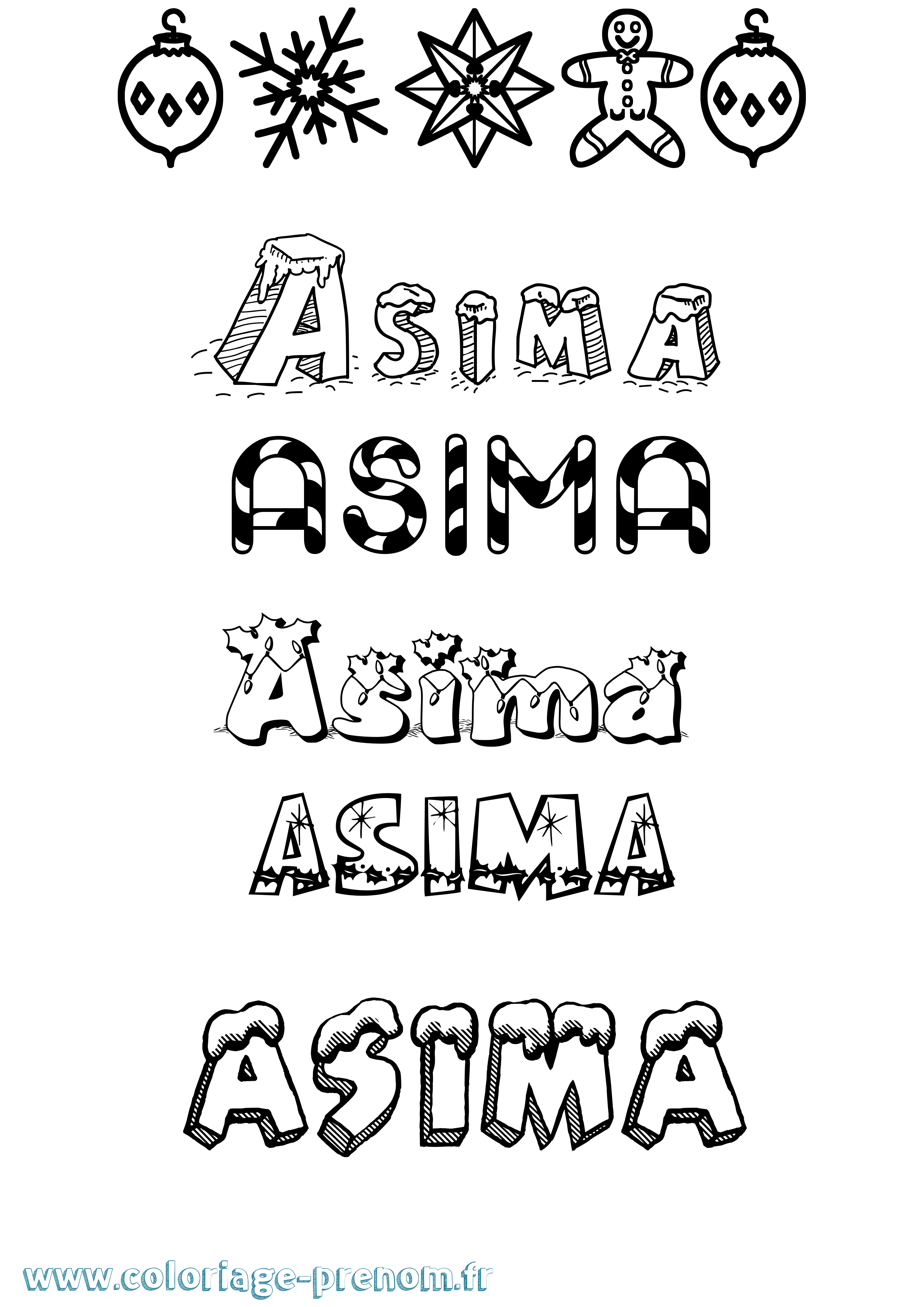 Coloriage prénom Asima Noël