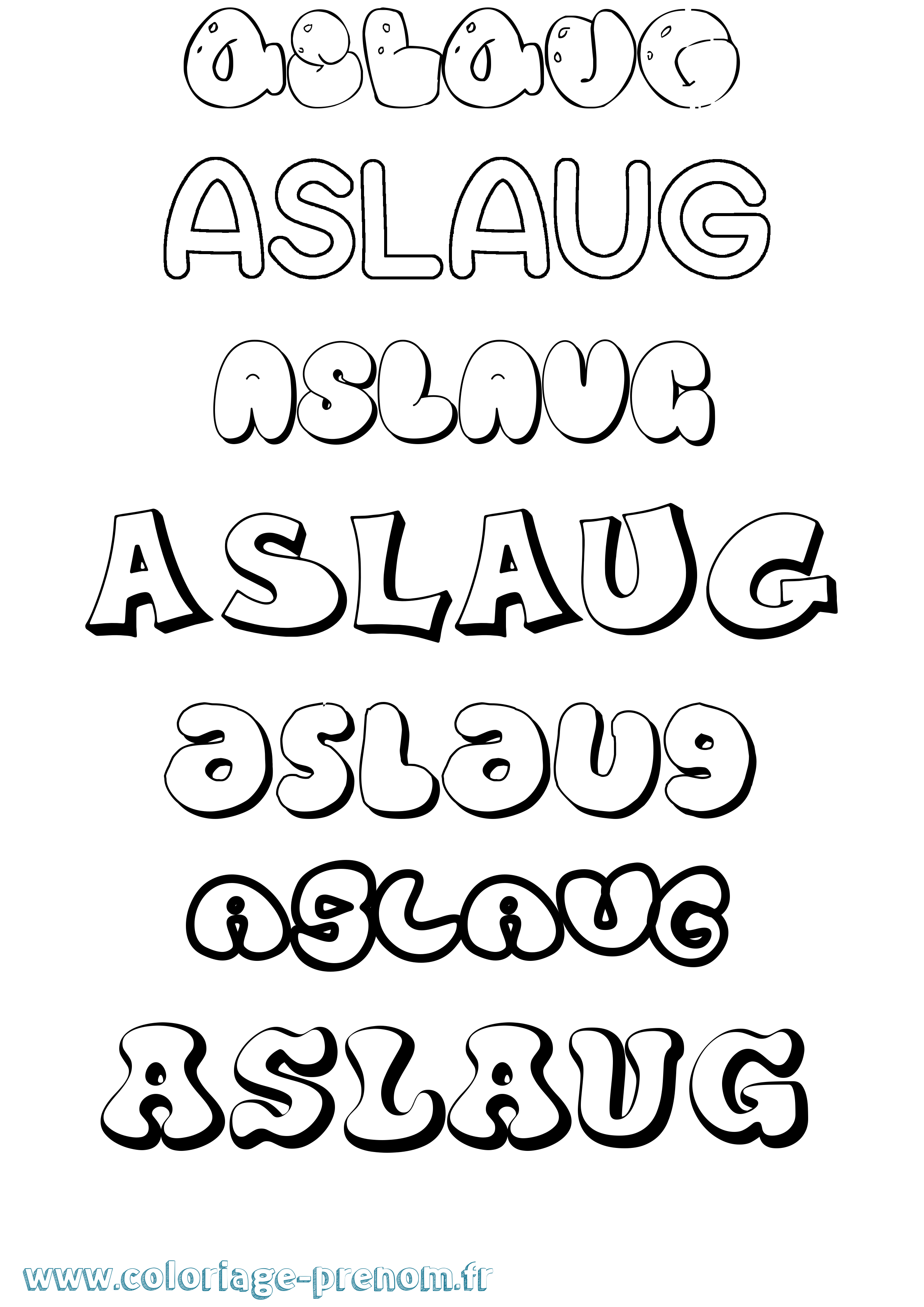 Coloriage prénom Aslaug Bubble