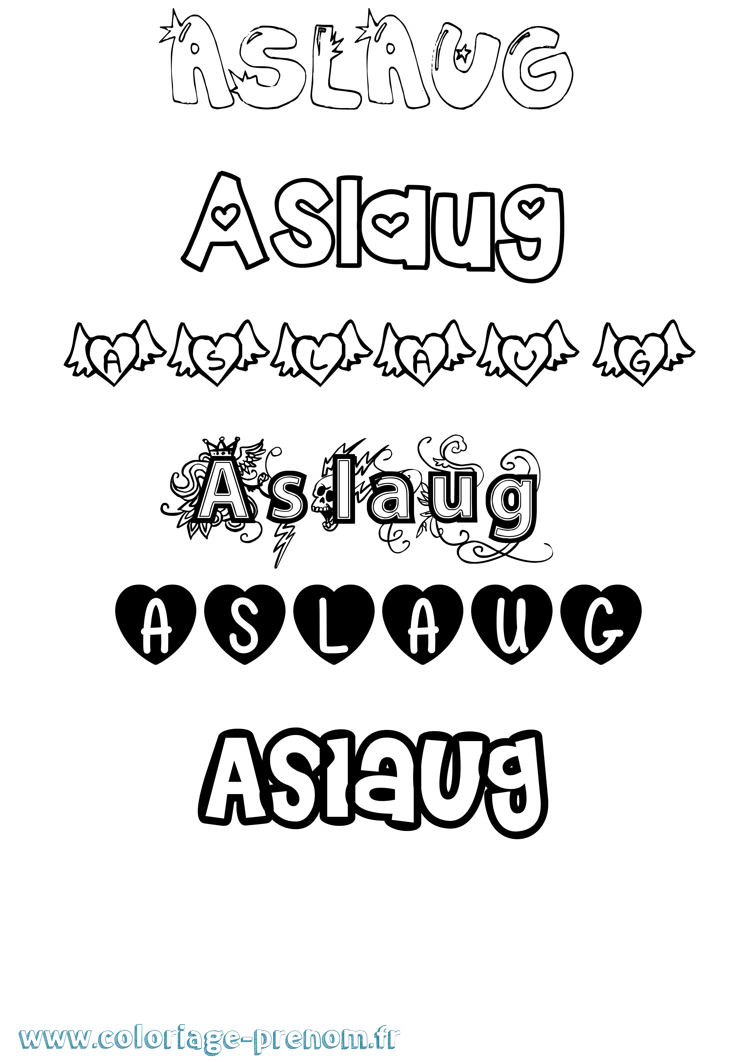 Coloriage prénom Aslaug Girly