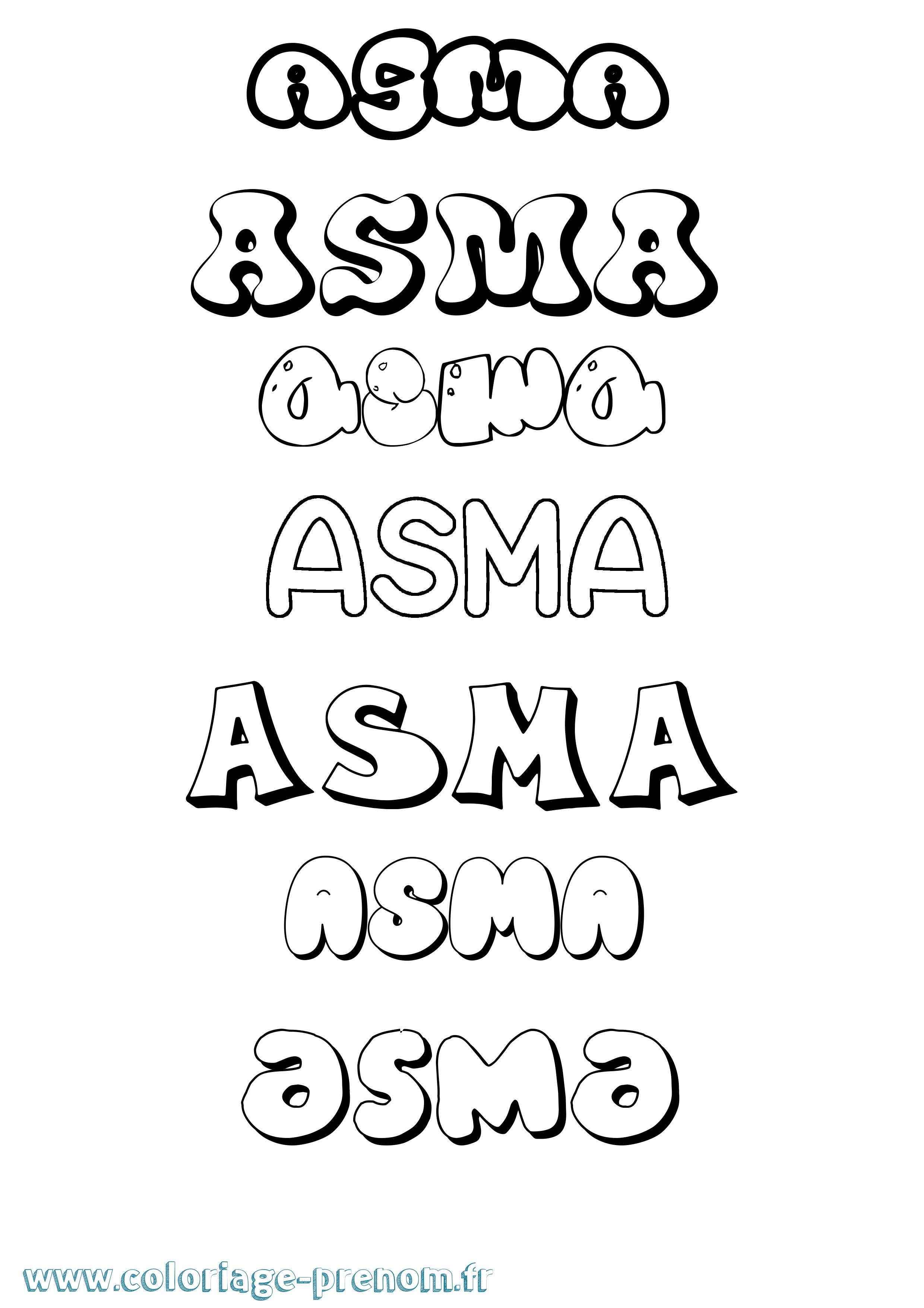 Coloriage prénom Asma Bubble