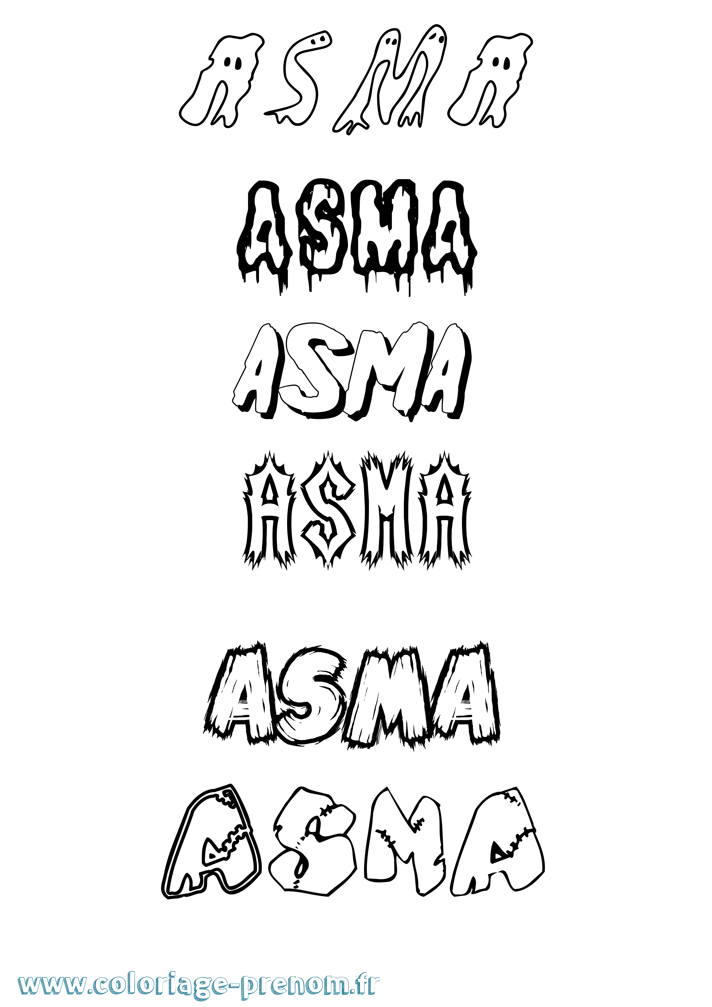 Coloriage prénom Asma Frisson
