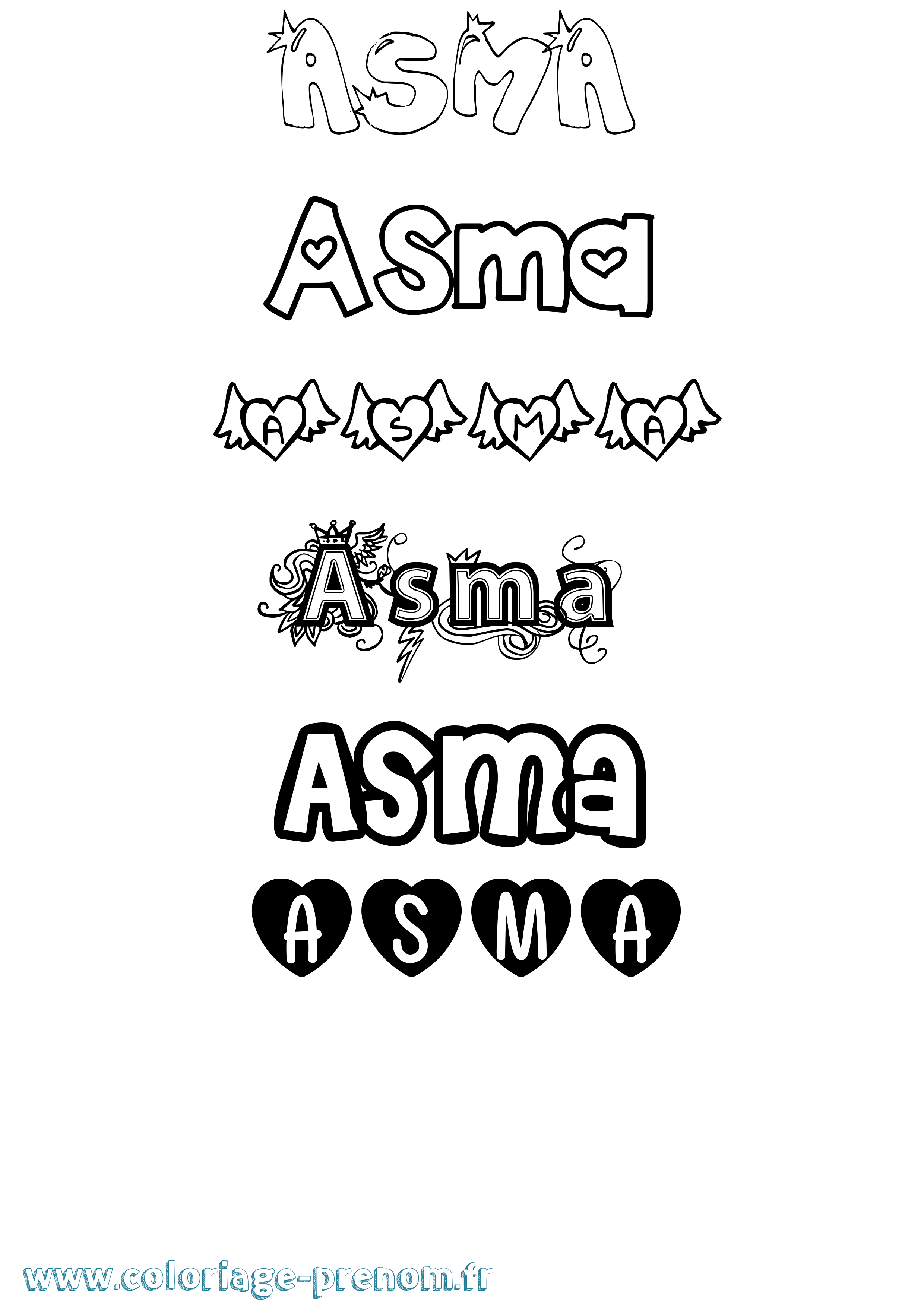 Coloriage prénom Asma Girly