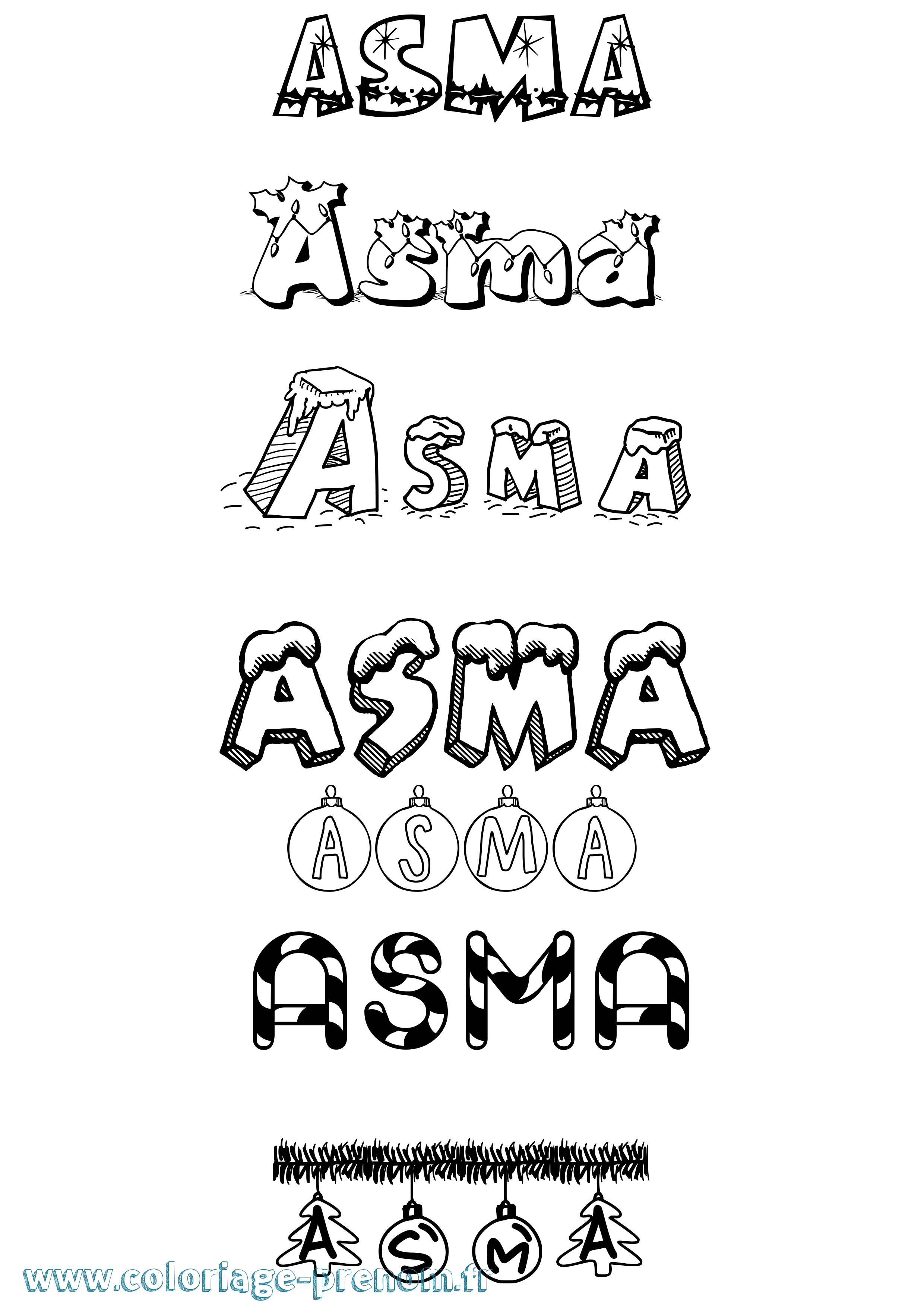 Coloriage prénom Asma Noël