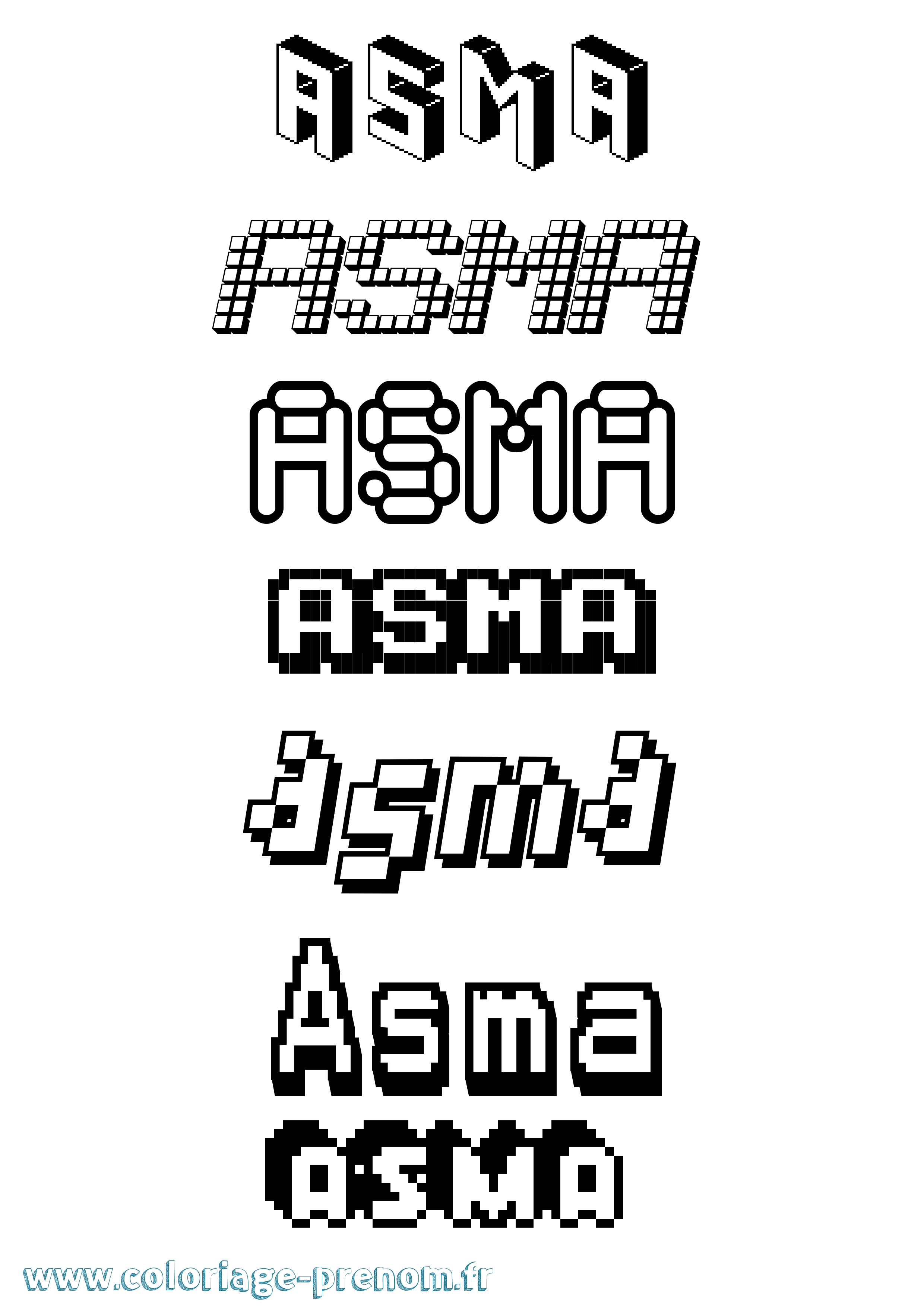 Coloriage prénom Asma Pixel