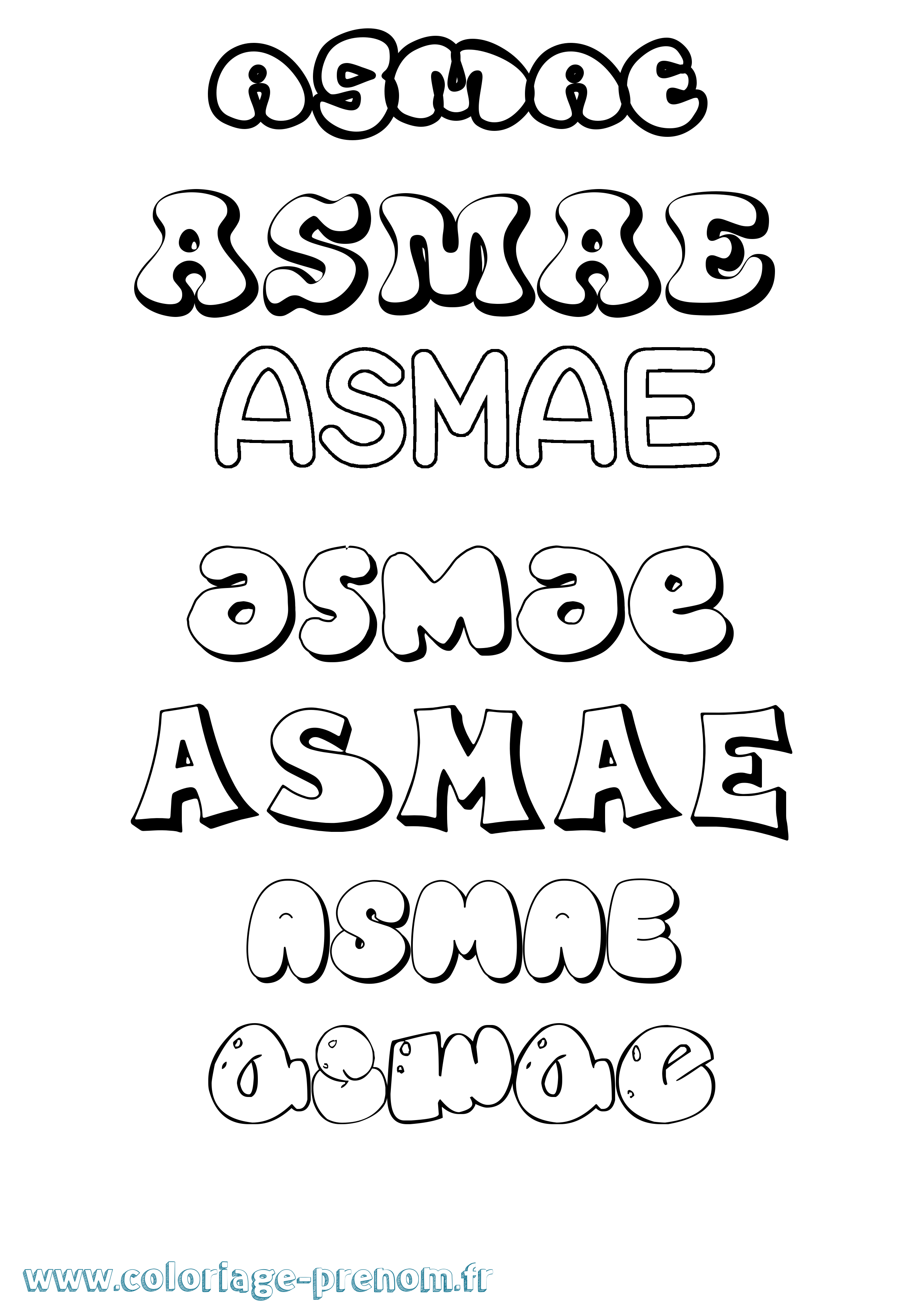 Coloriage prénom Asmae Bubble