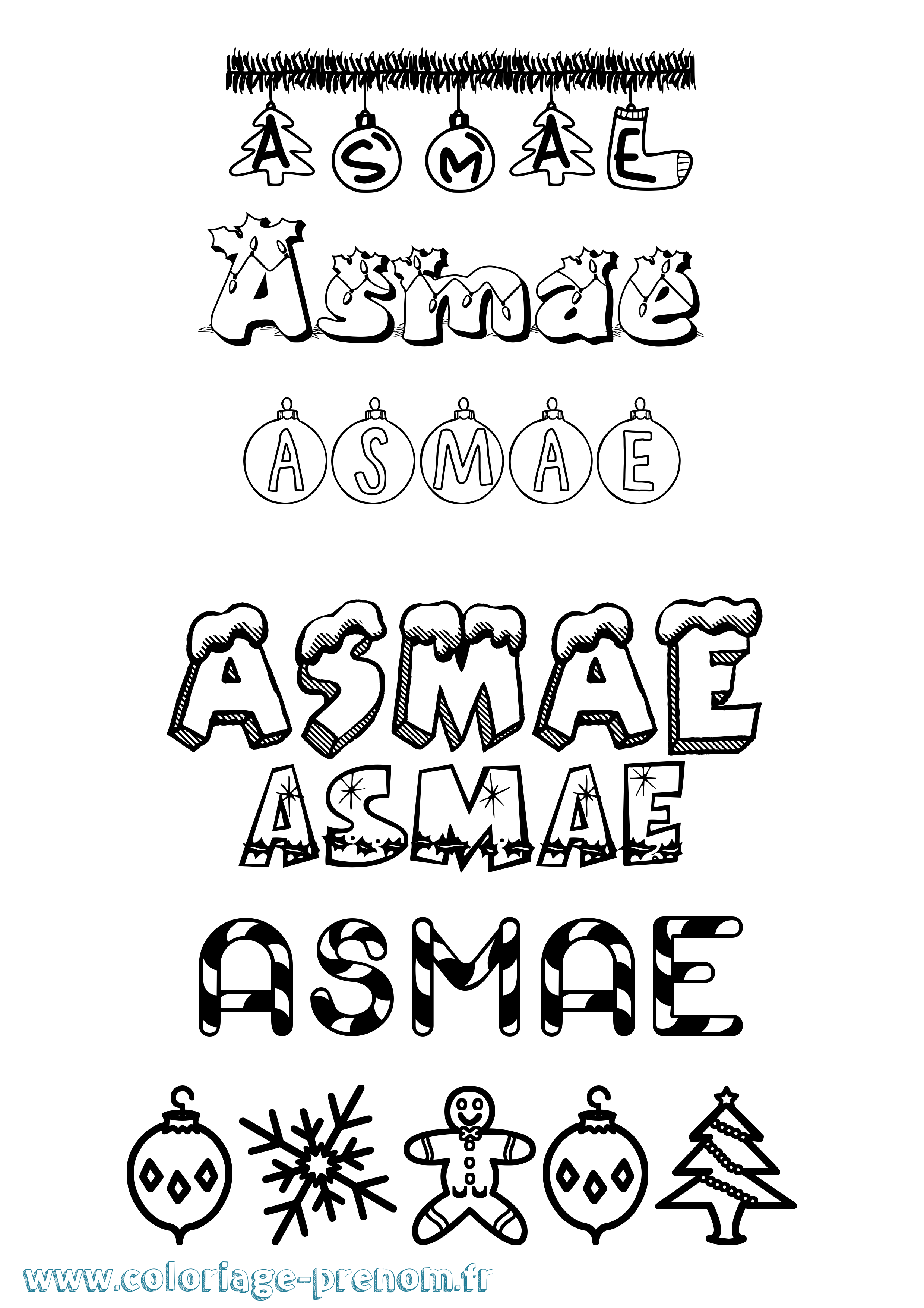 Coloriage prénom Asmae Noël