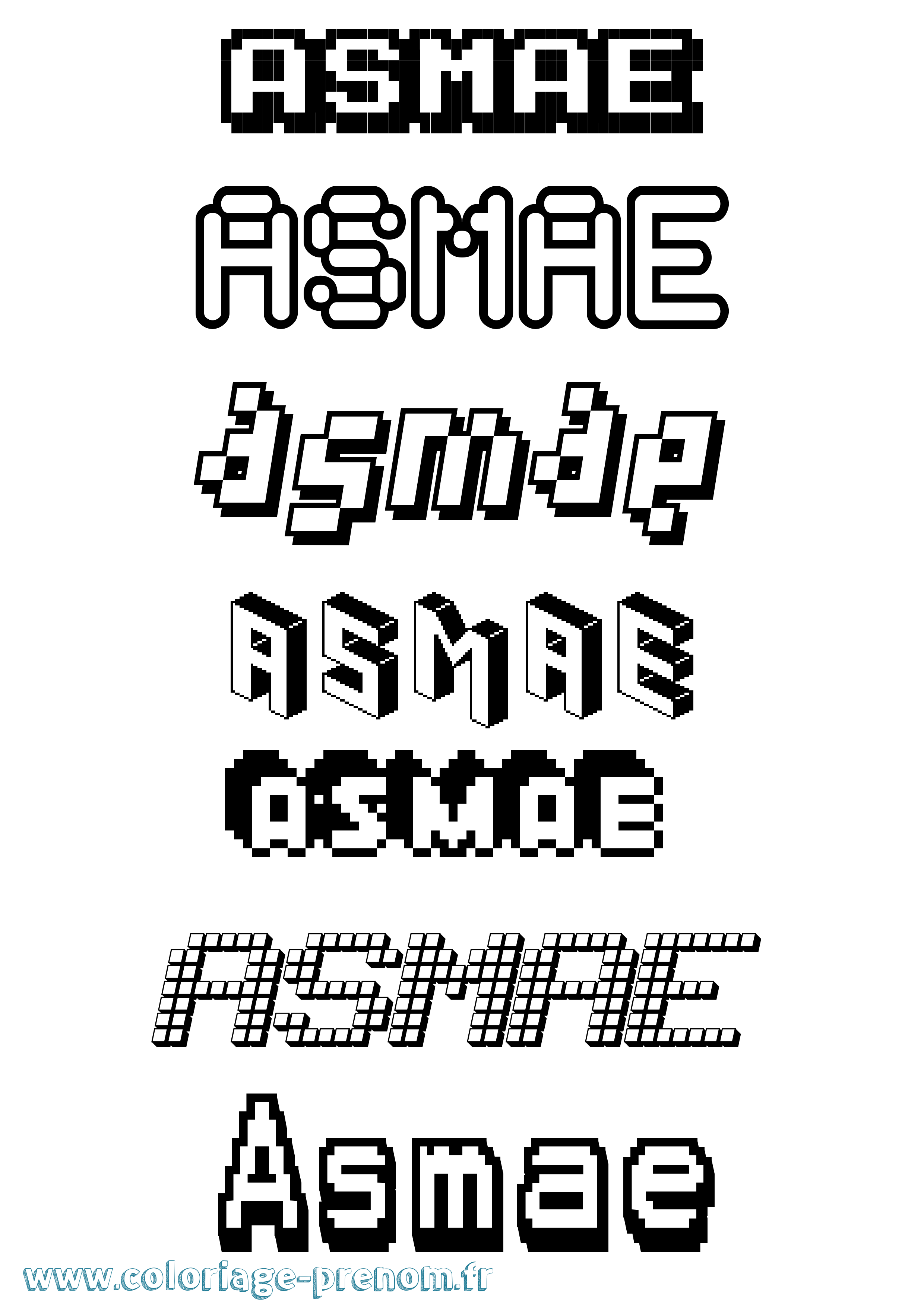 Coloriage prénom Asmae Pixel