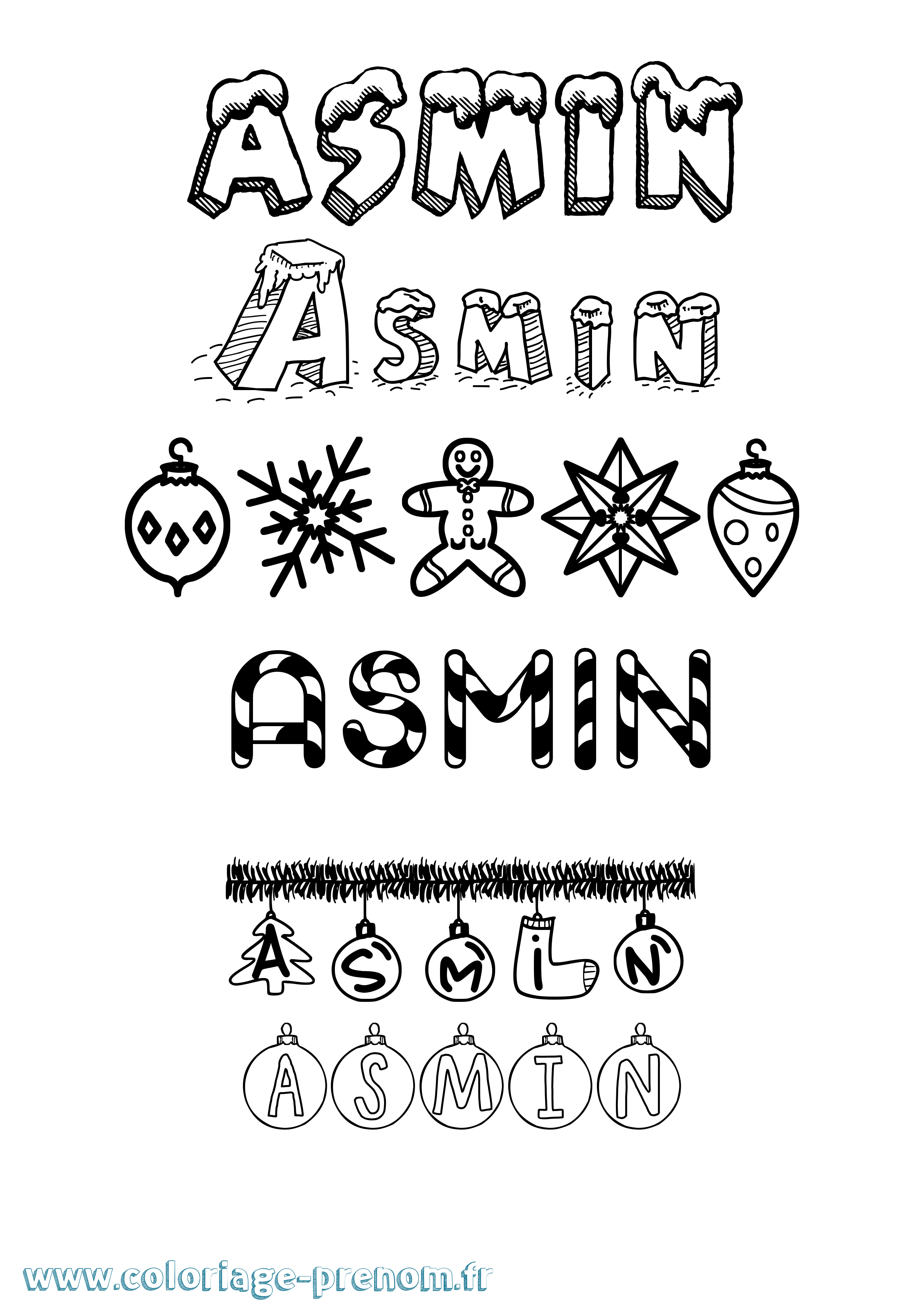 Coloriage Asmin Noël Coloriage prénom Asmin Noël