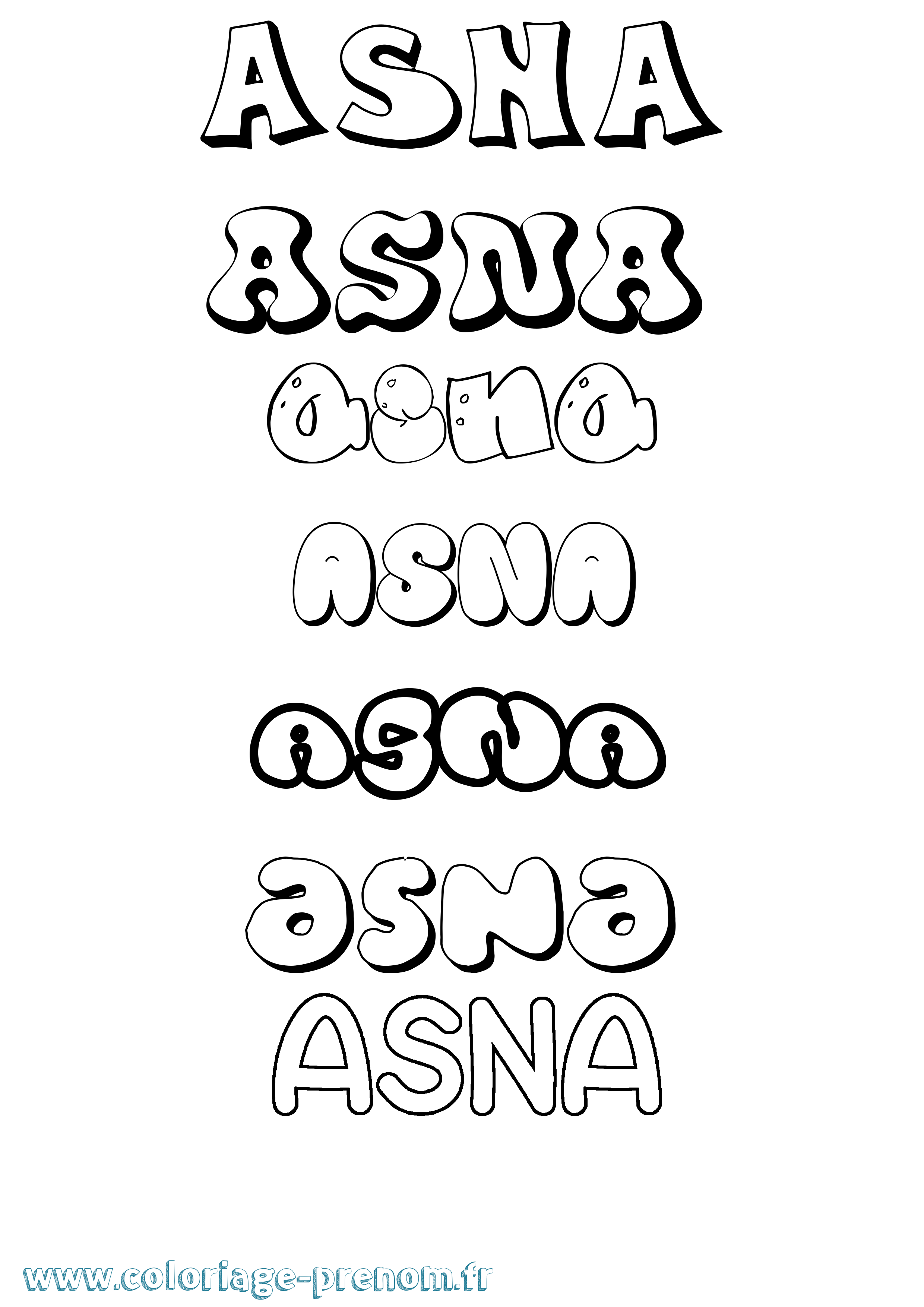 Coloriage prénom Asna Bubble