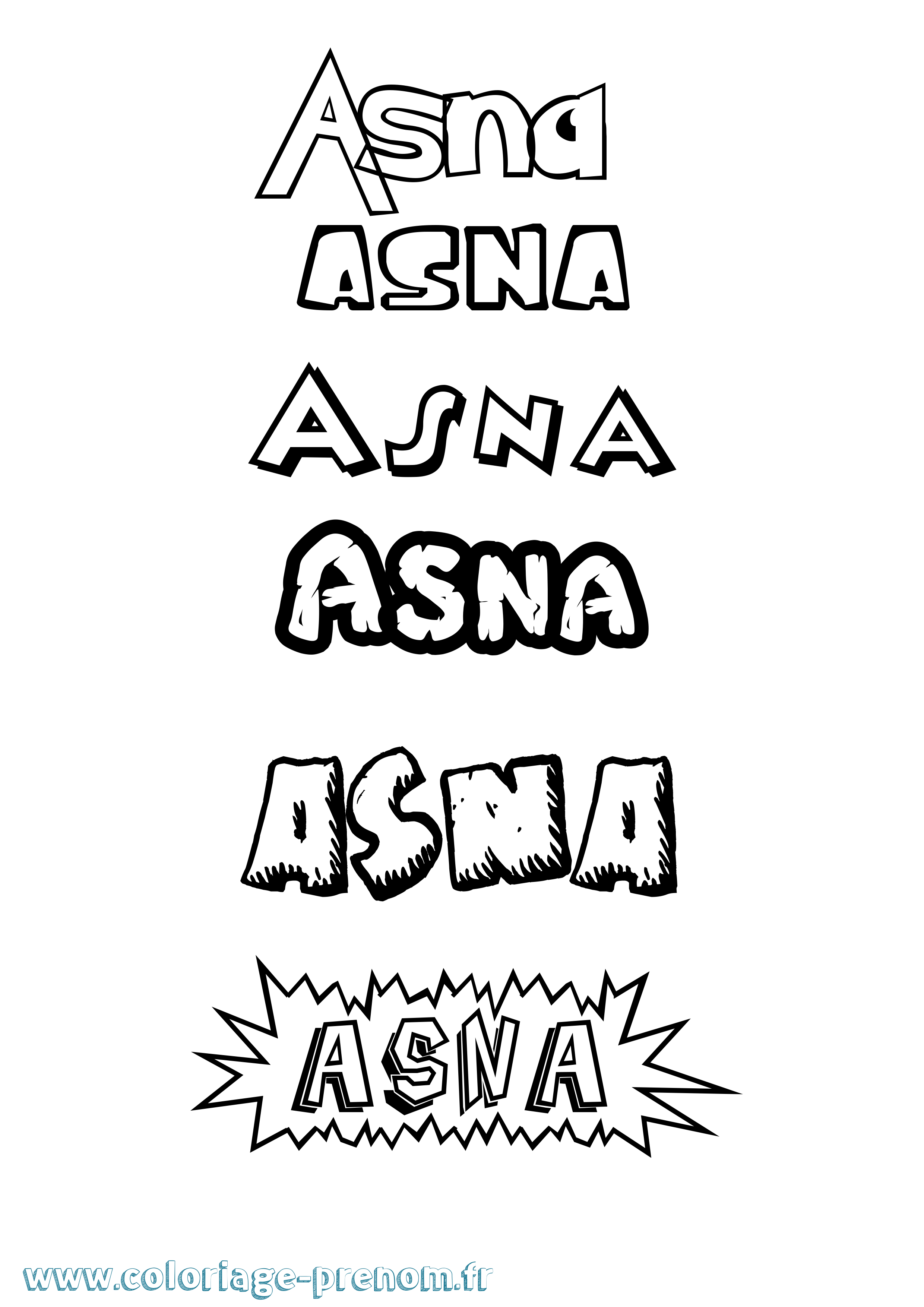 Coloriage prénom Asna Dessin Animé