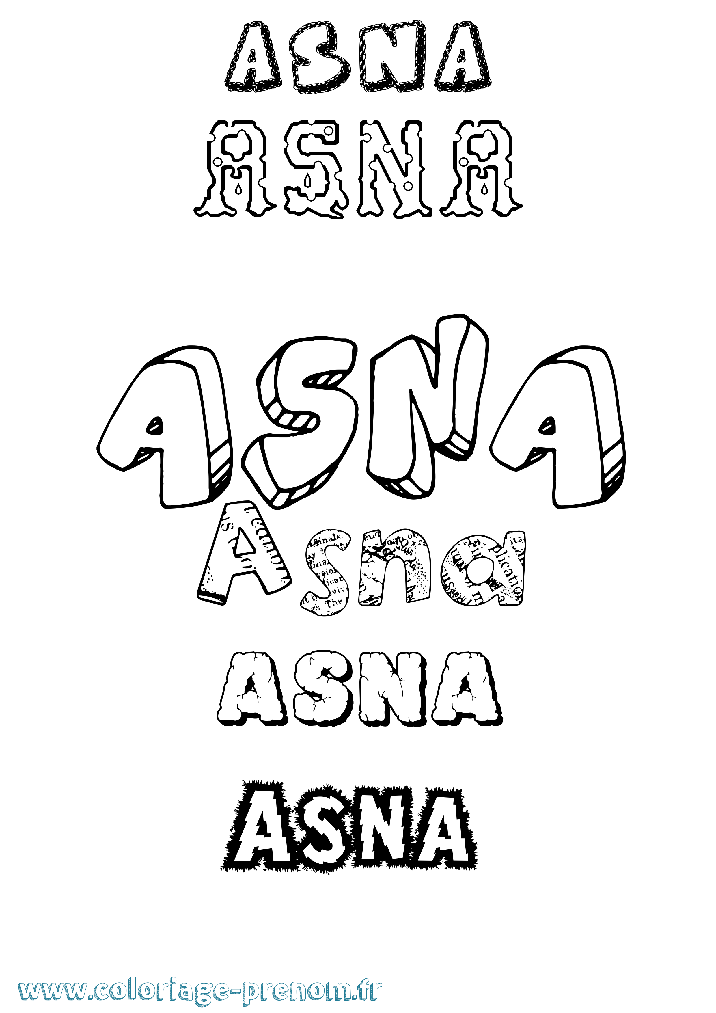 Coloriage prénom Asna Destructuré