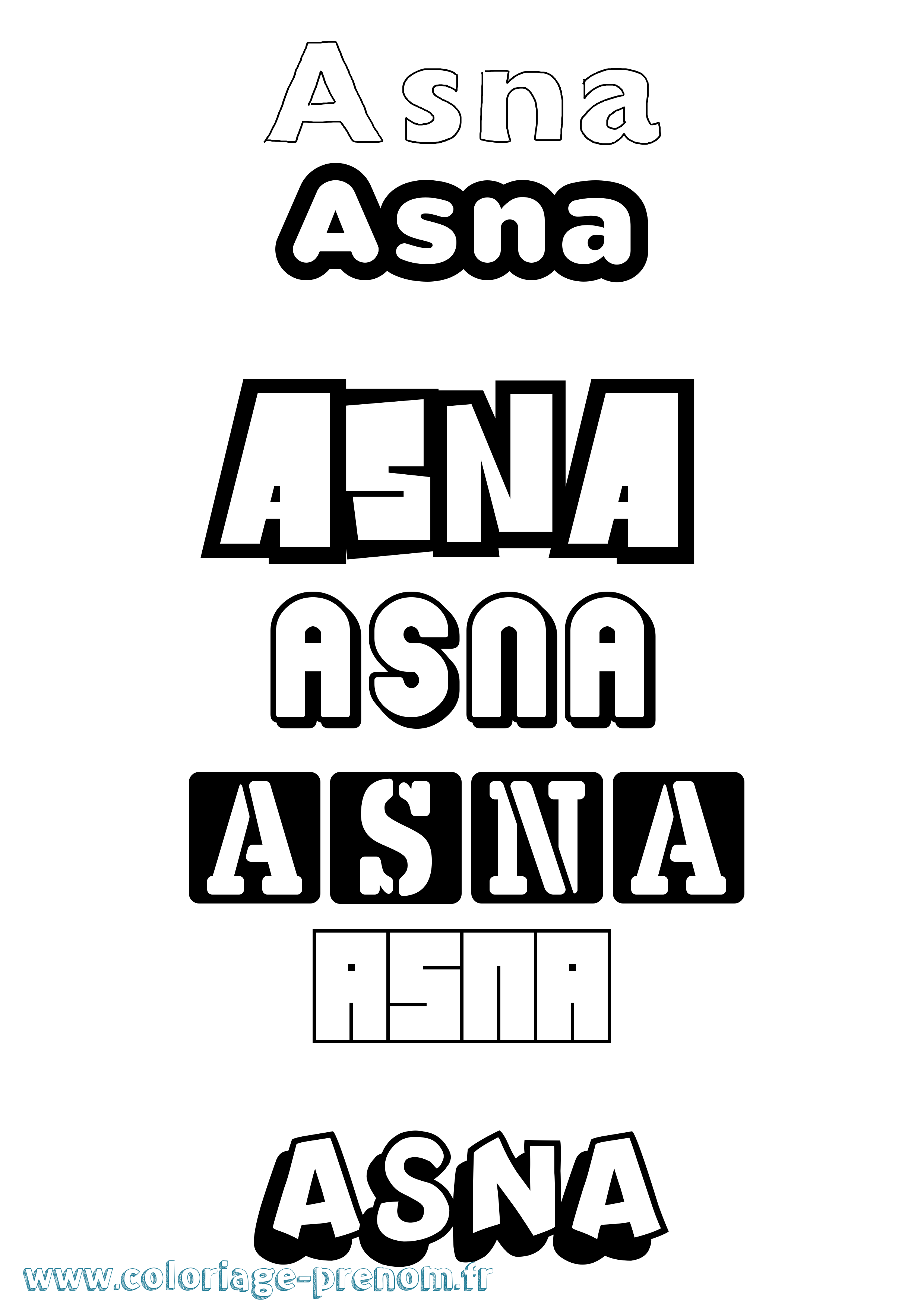Coloriage prénom Asna Simple