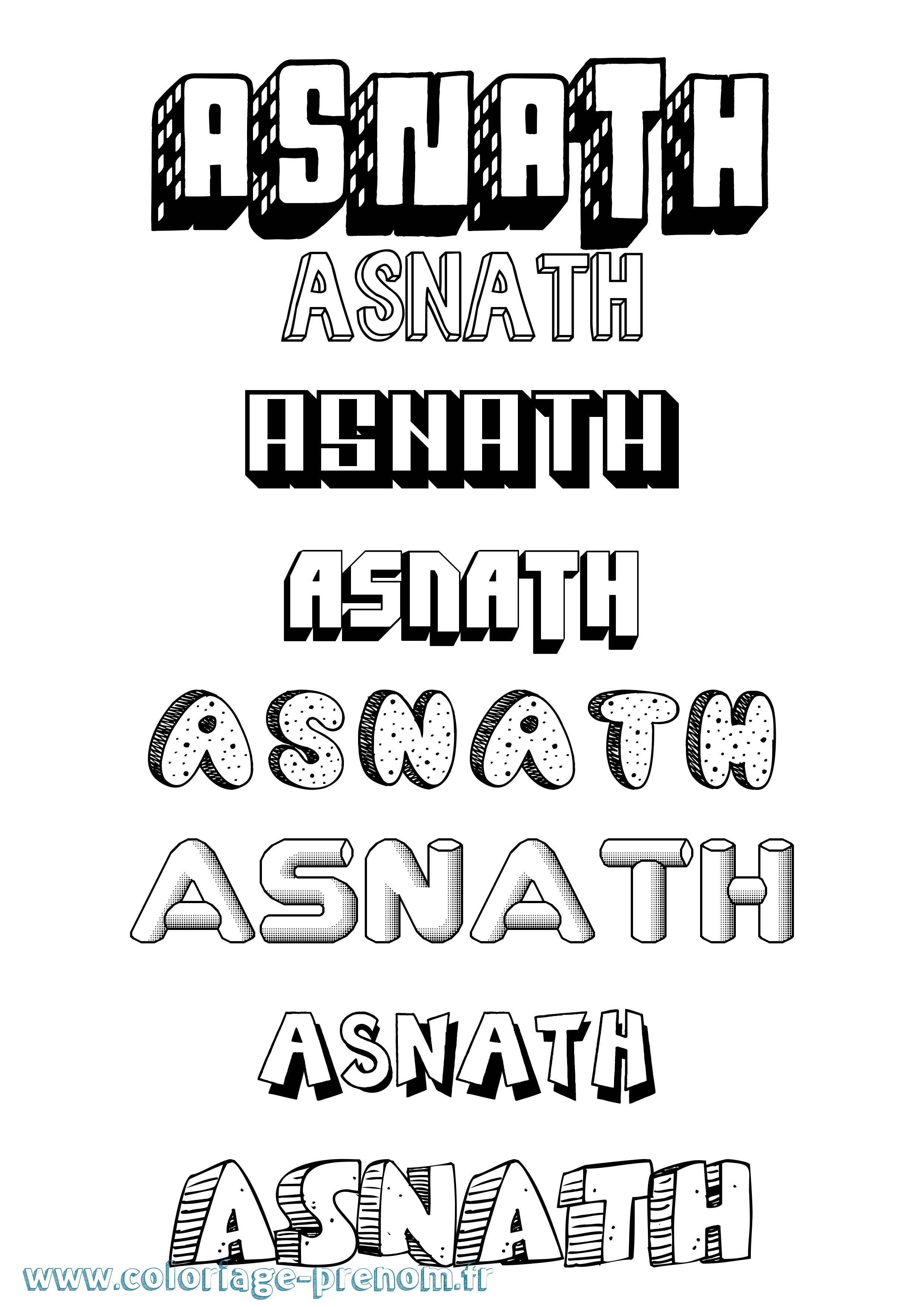 Coloriage prénom Asnath Effet 3D