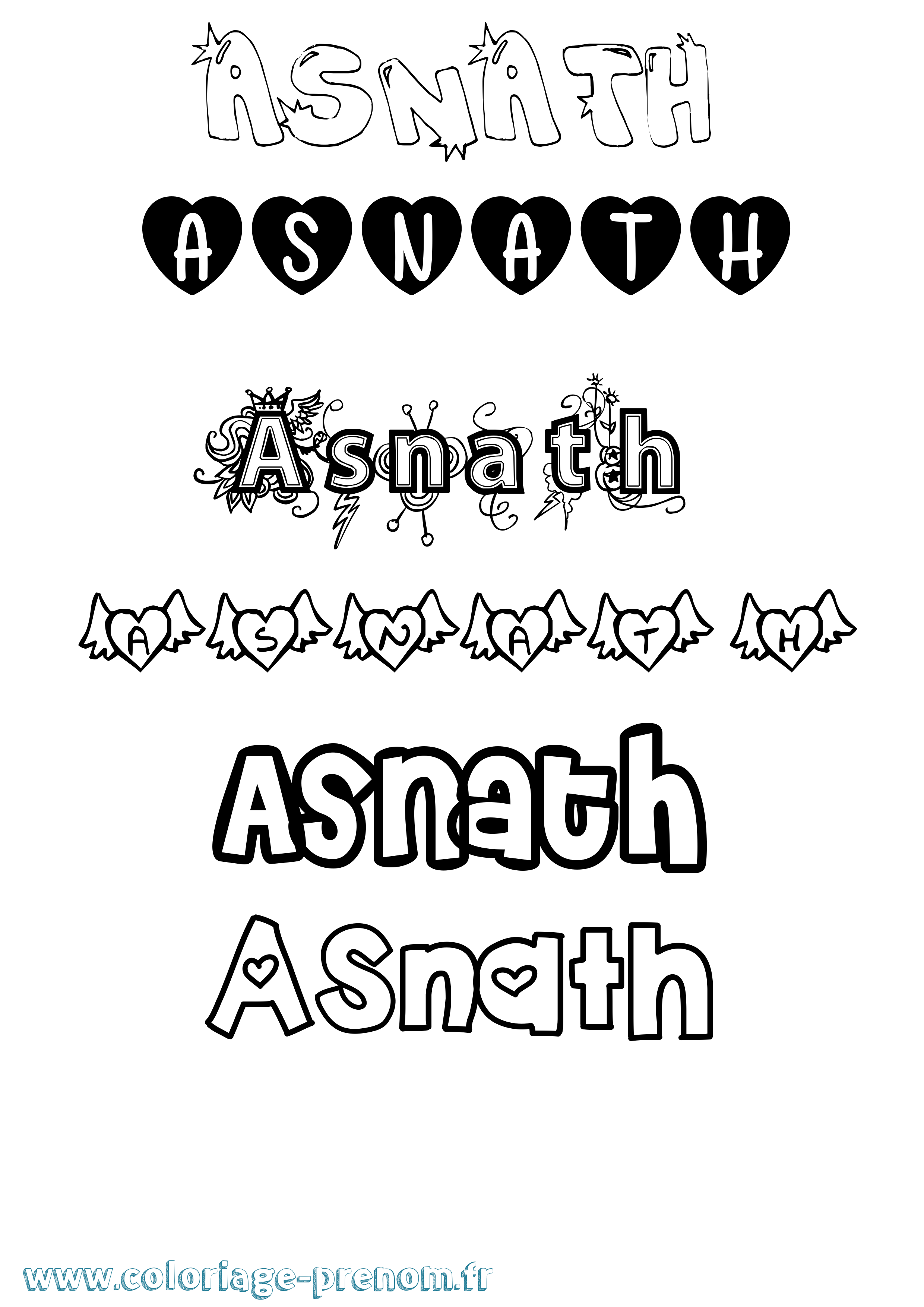 Coloriage prénom Asnath Girly