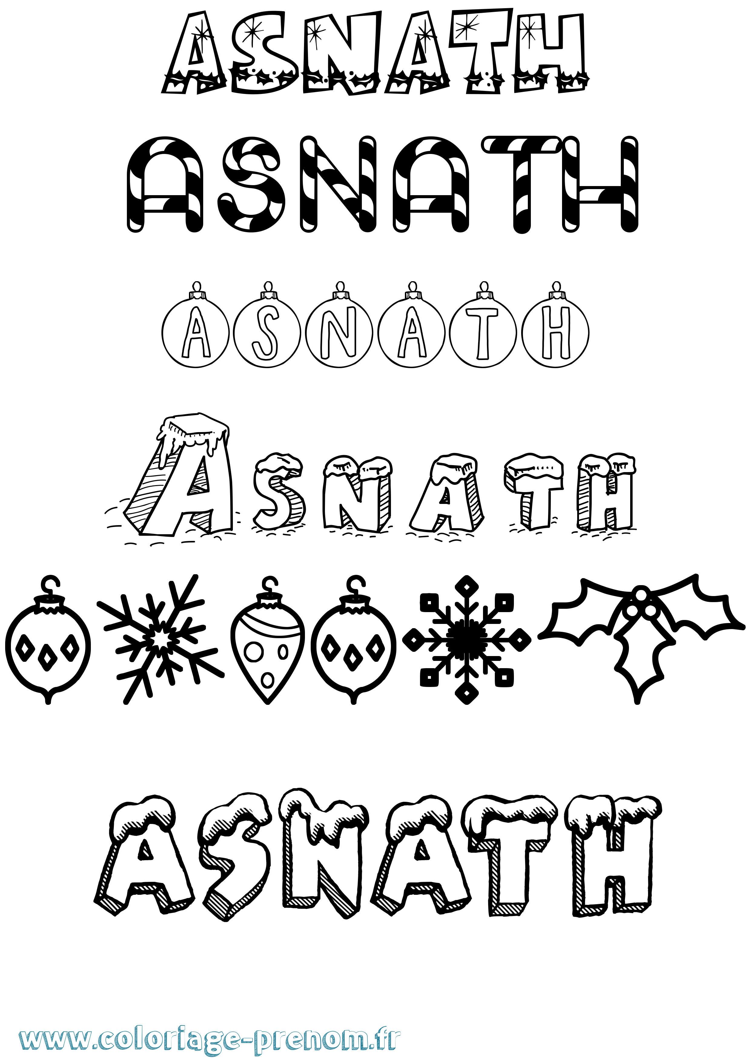 Coloriage prénom Asnath Noël