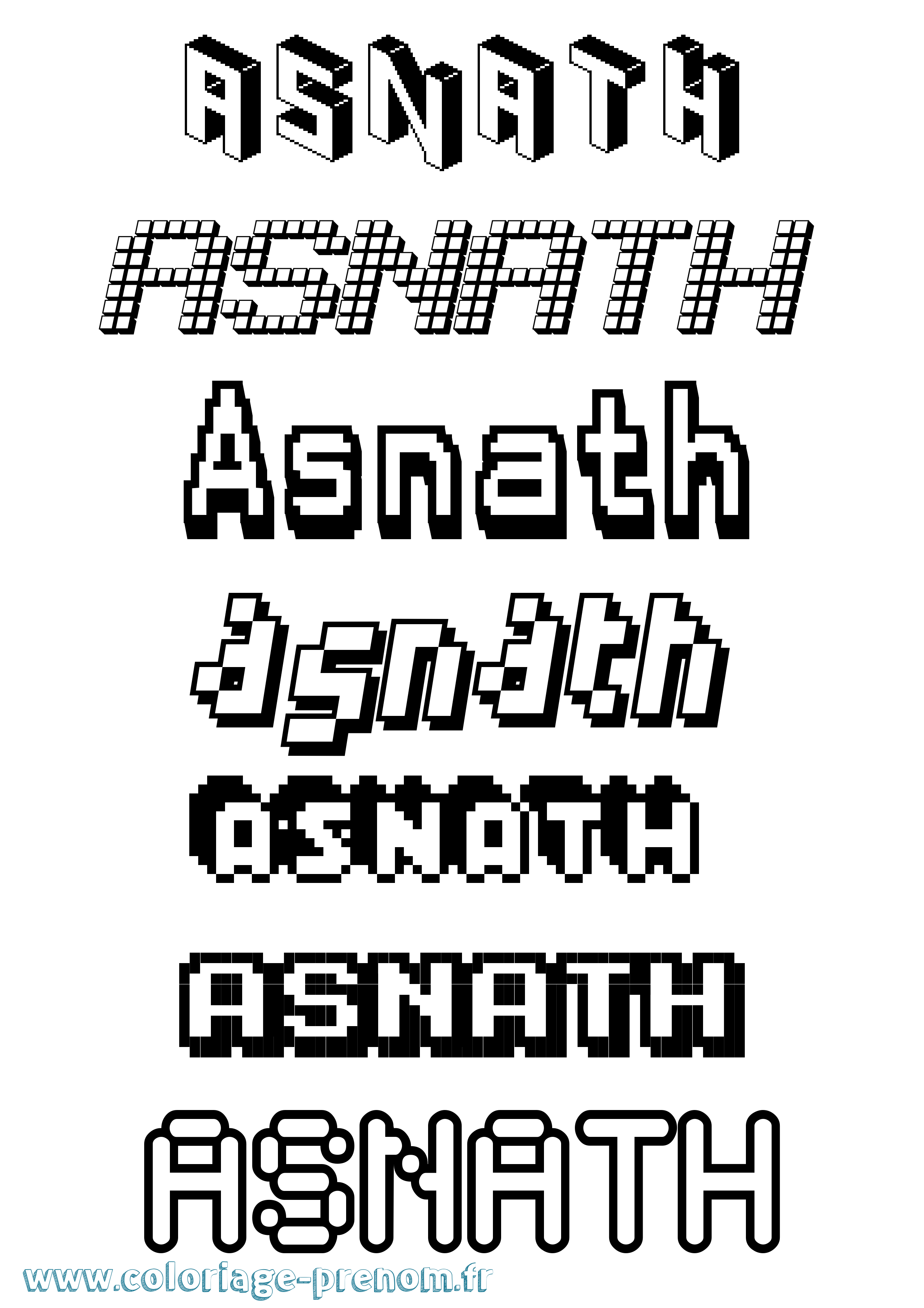 Coloriage prénom Asnath Pixel