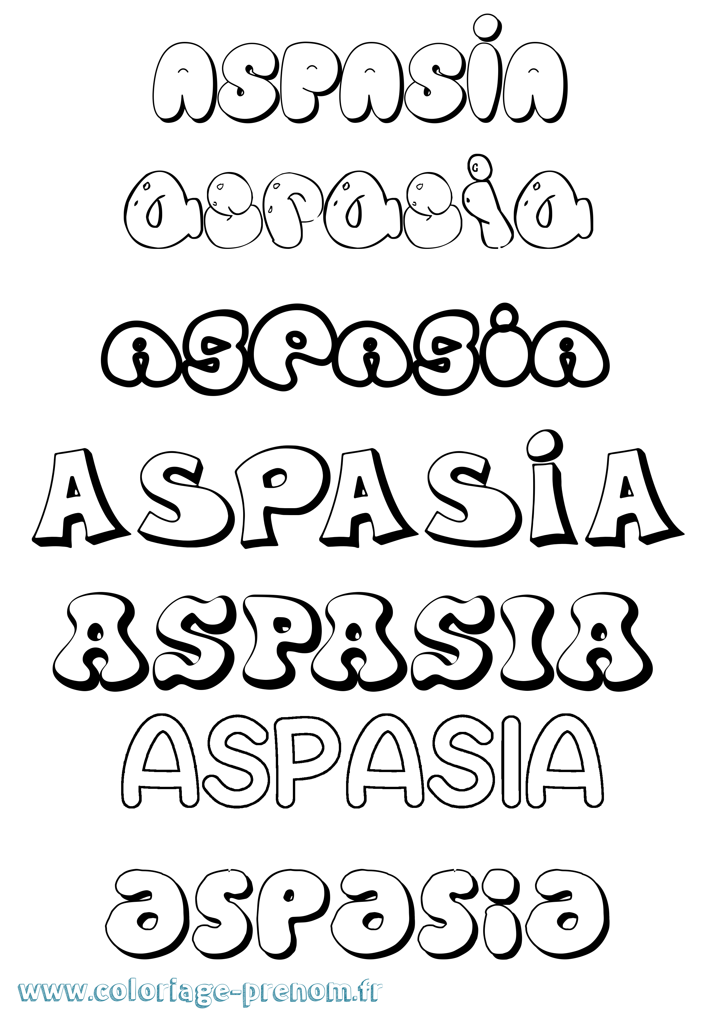 Coloriage Aspasia Bubble Coloriage prénom Aspasia Bubble