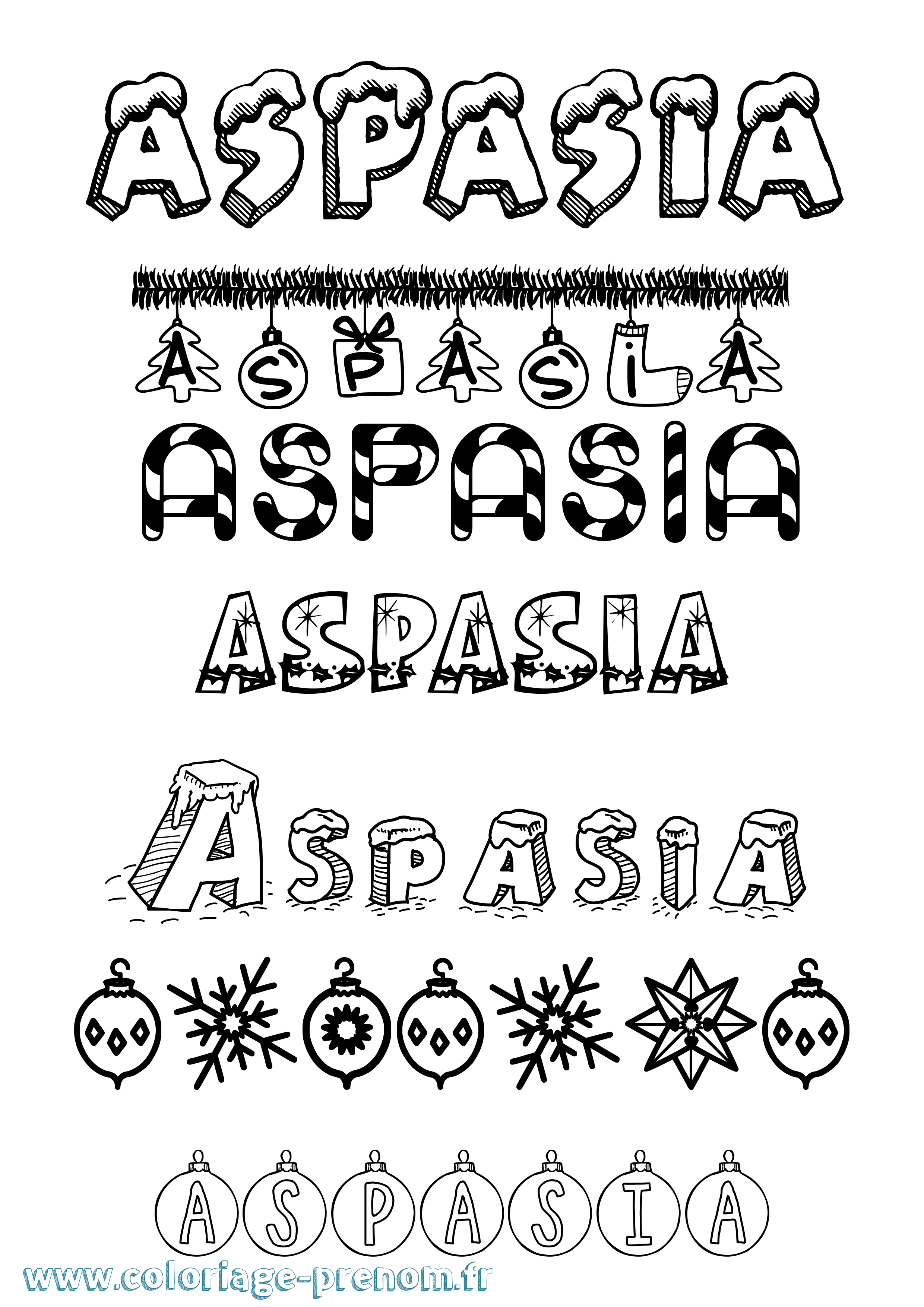 Coloriage Aspasia Noël Coloriage prénom Aspasia Noël