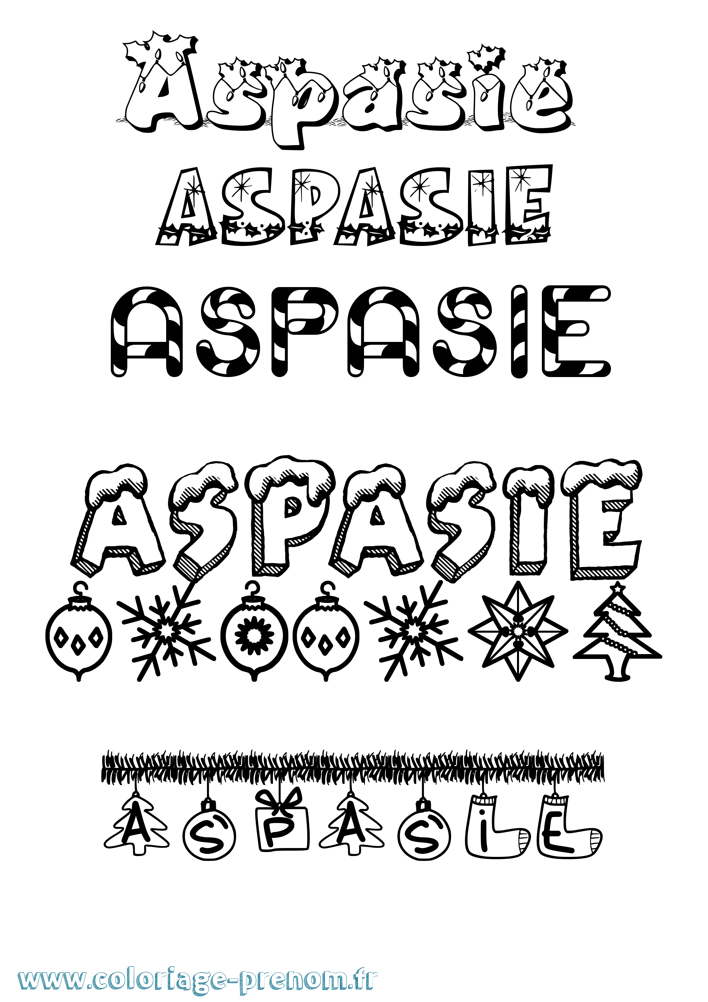 Coloriage prénom Aspasie Noël