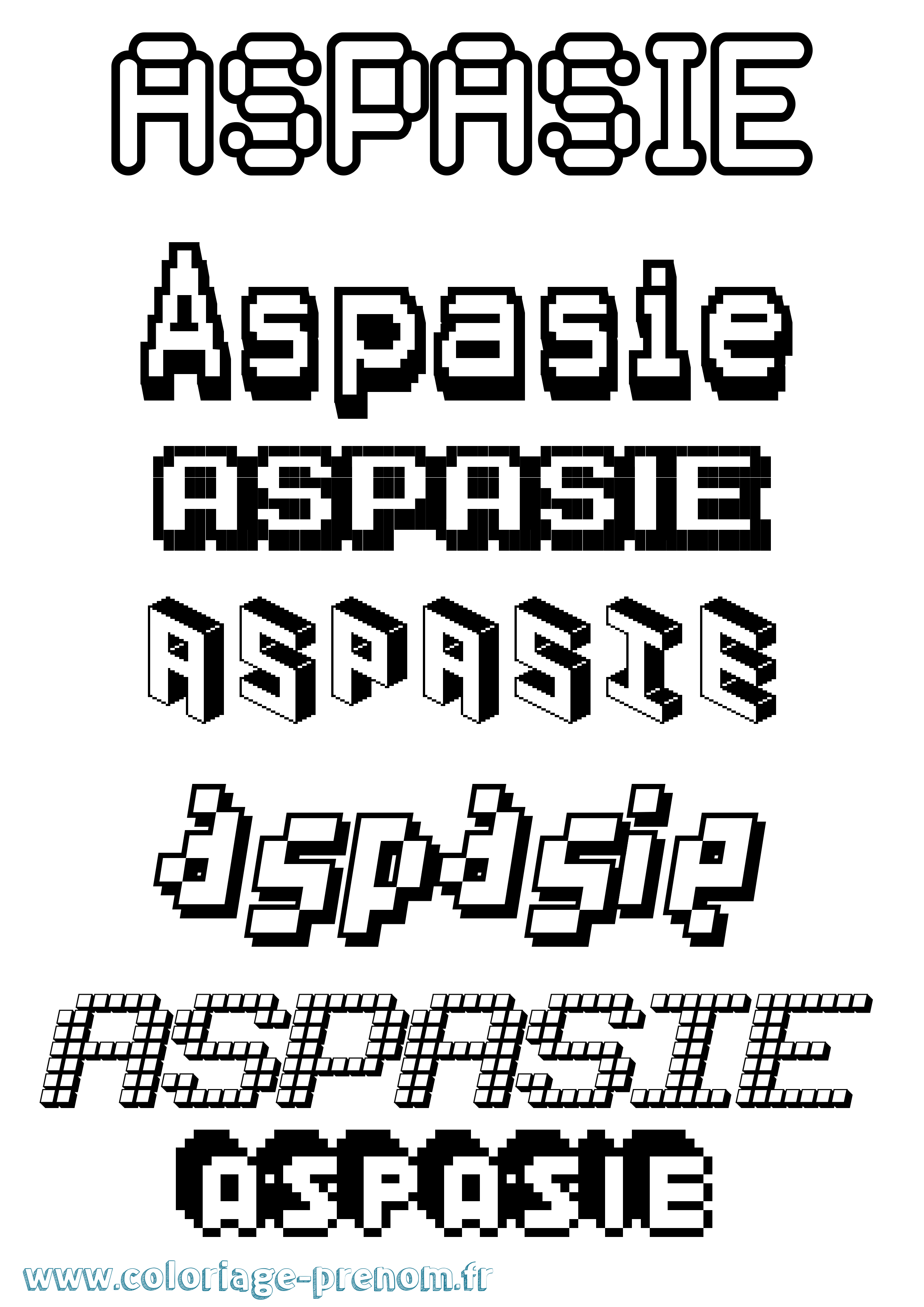 Coloriage prénom Aspasie Pixel