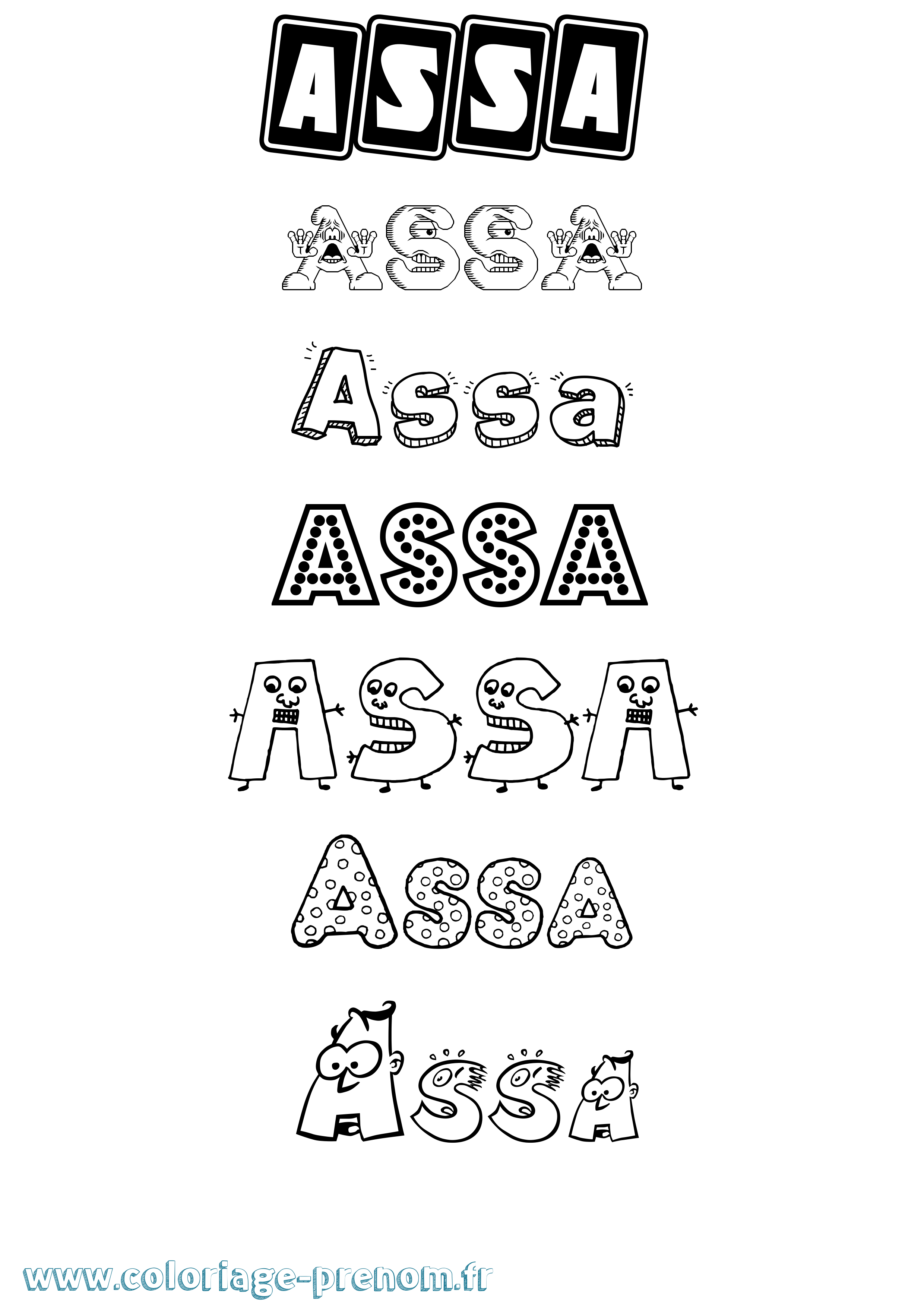 Coloriage prénom Assa Fun