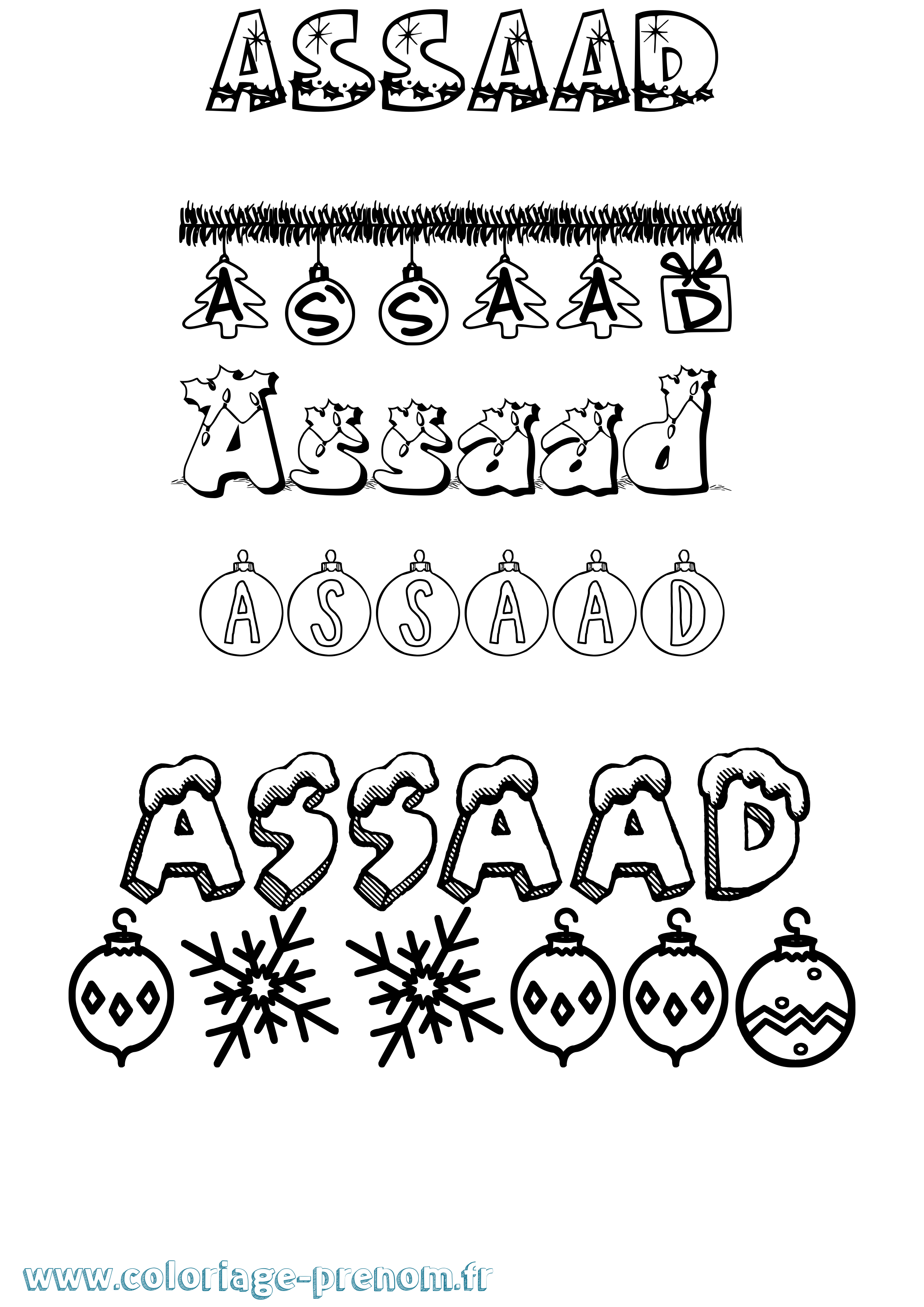 Coloriage prénom Assaad Noël