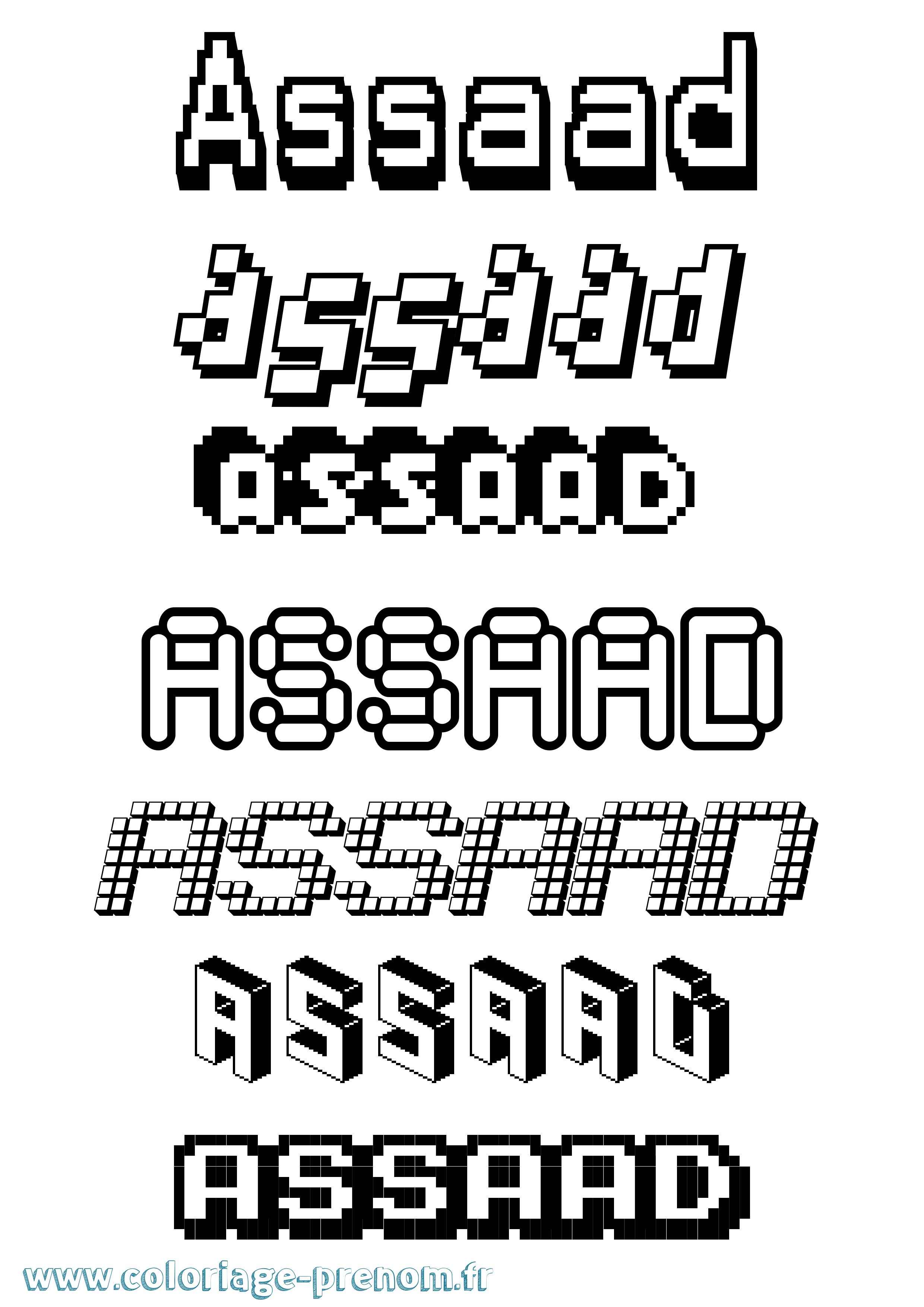 Coloriage prénom Assaad Pixel