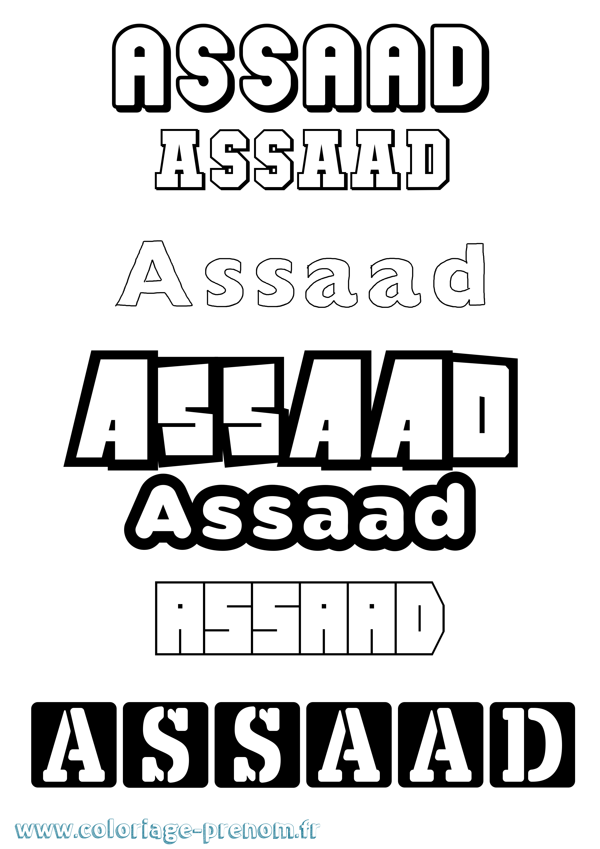 Coloriage prénom Assaad Simple
