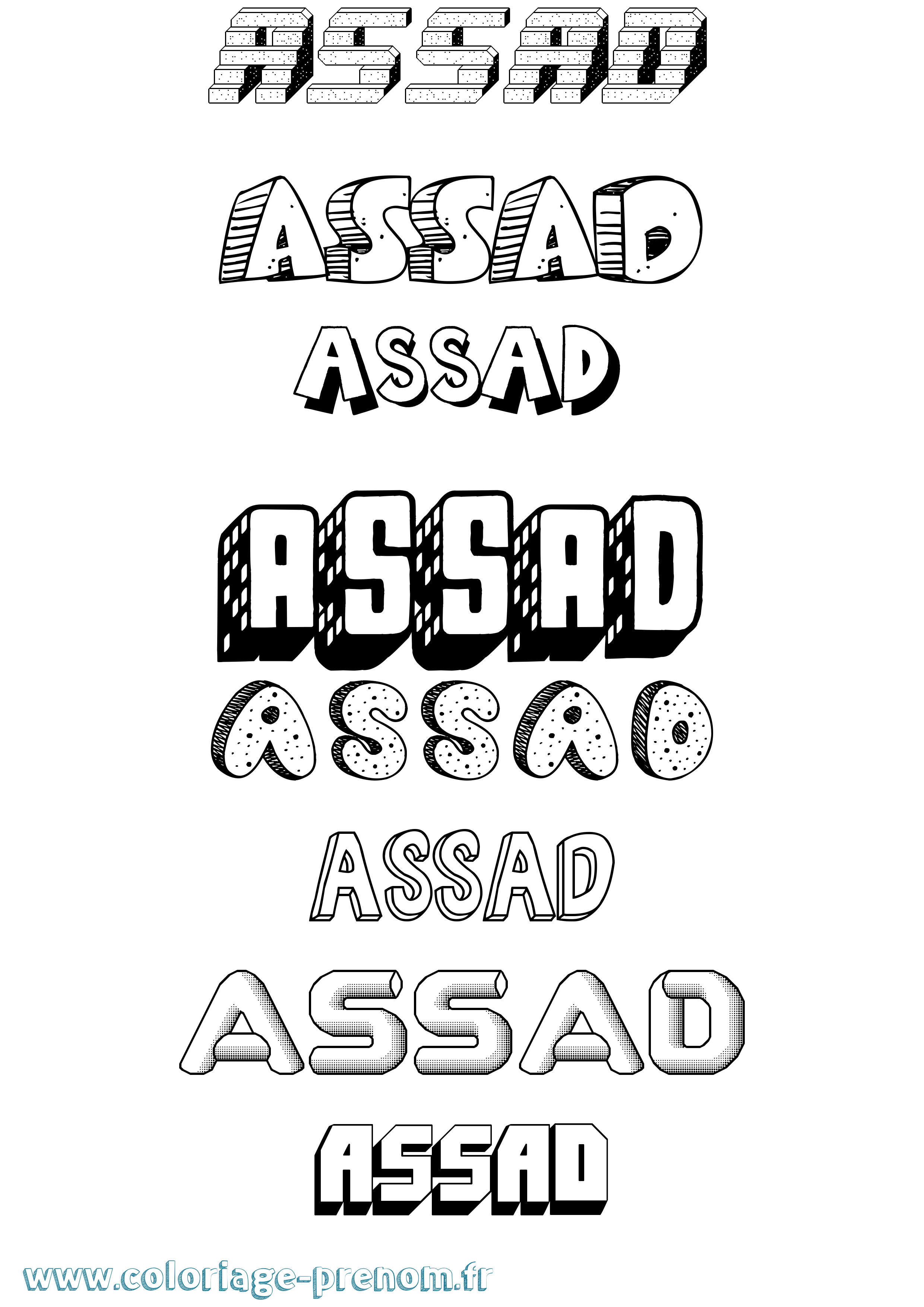 Coloriage prénom Assad Effet 3D