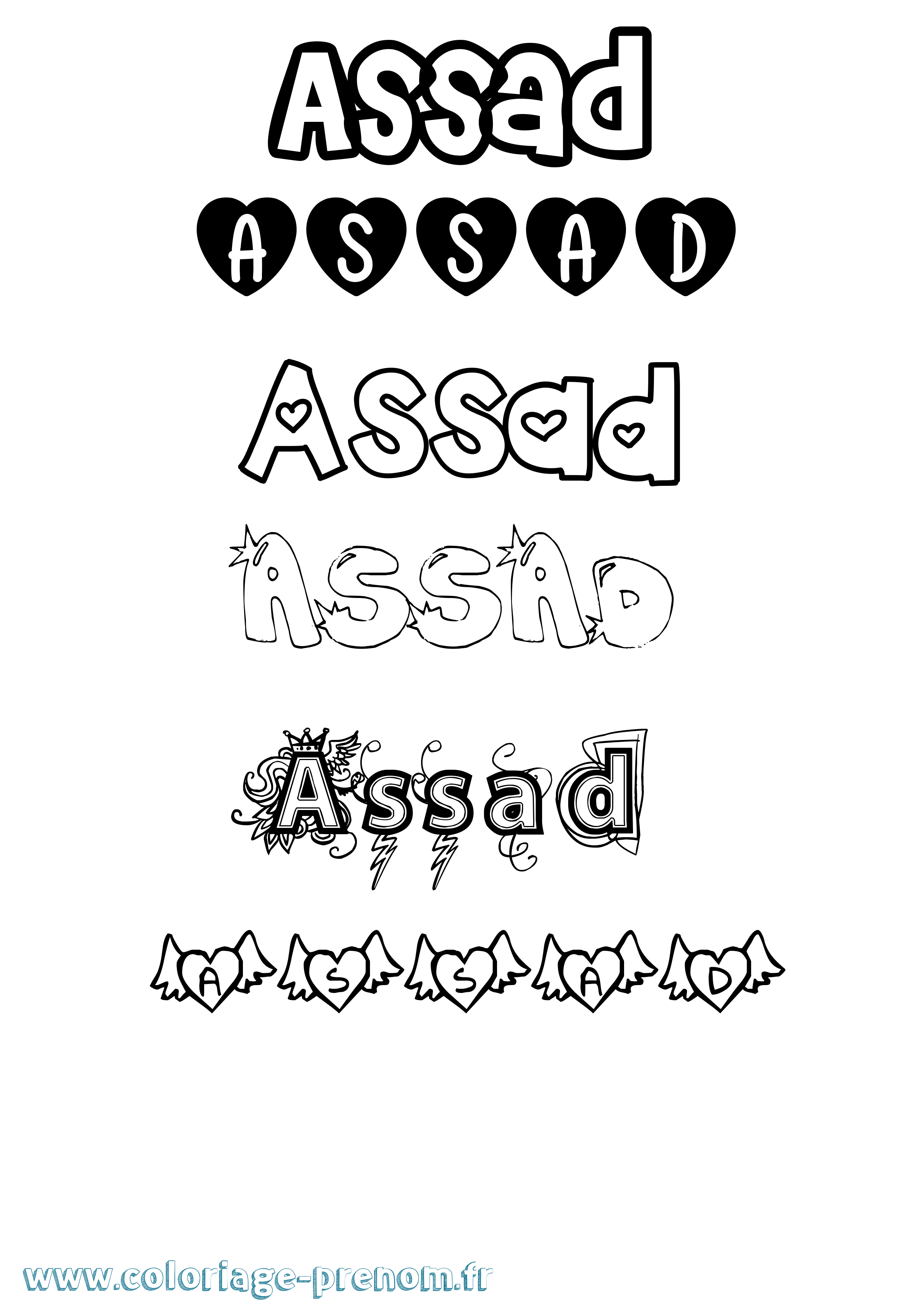 Coloriage prénom Assad Girly