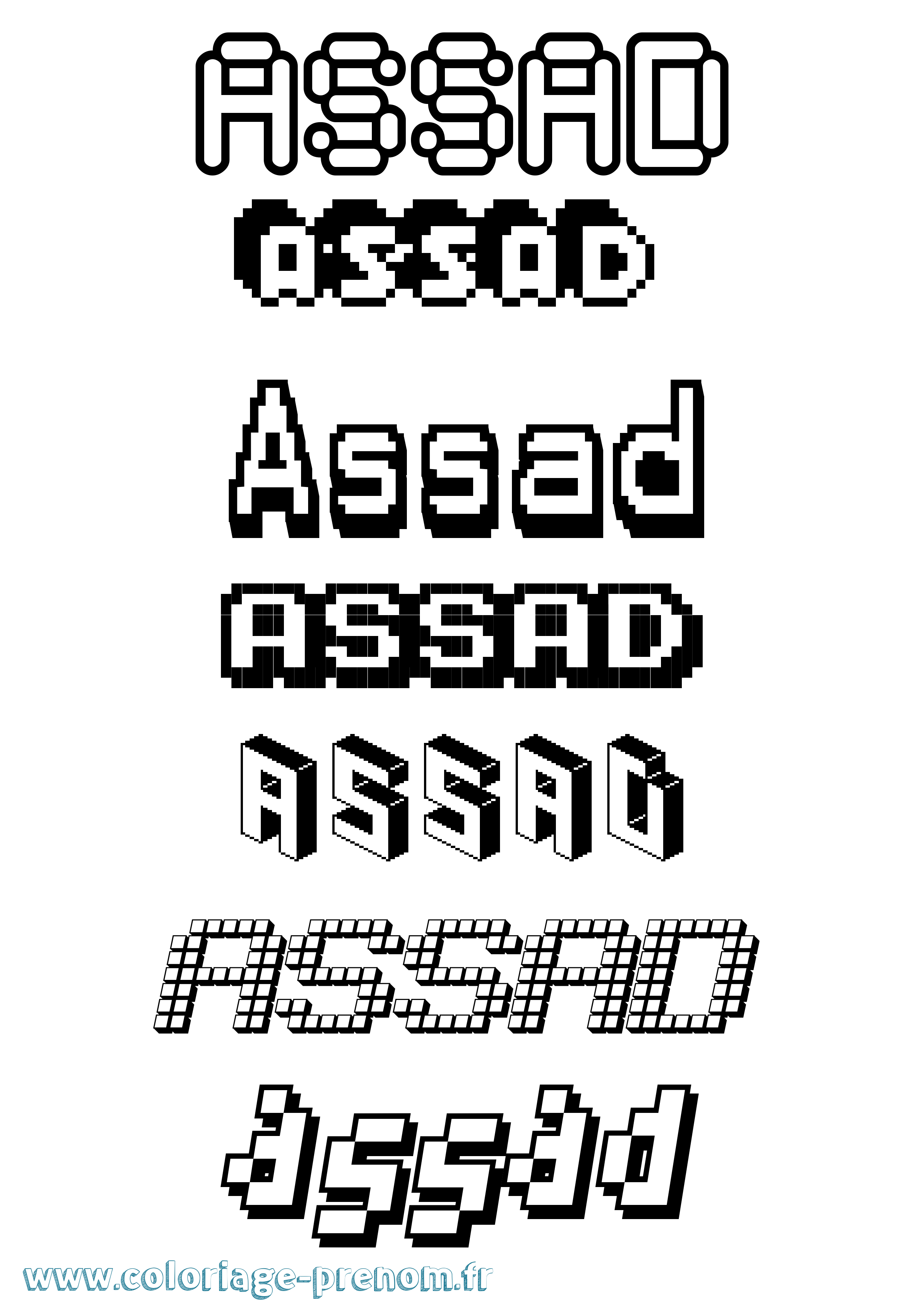 Coloriage prénom Assad Pixel