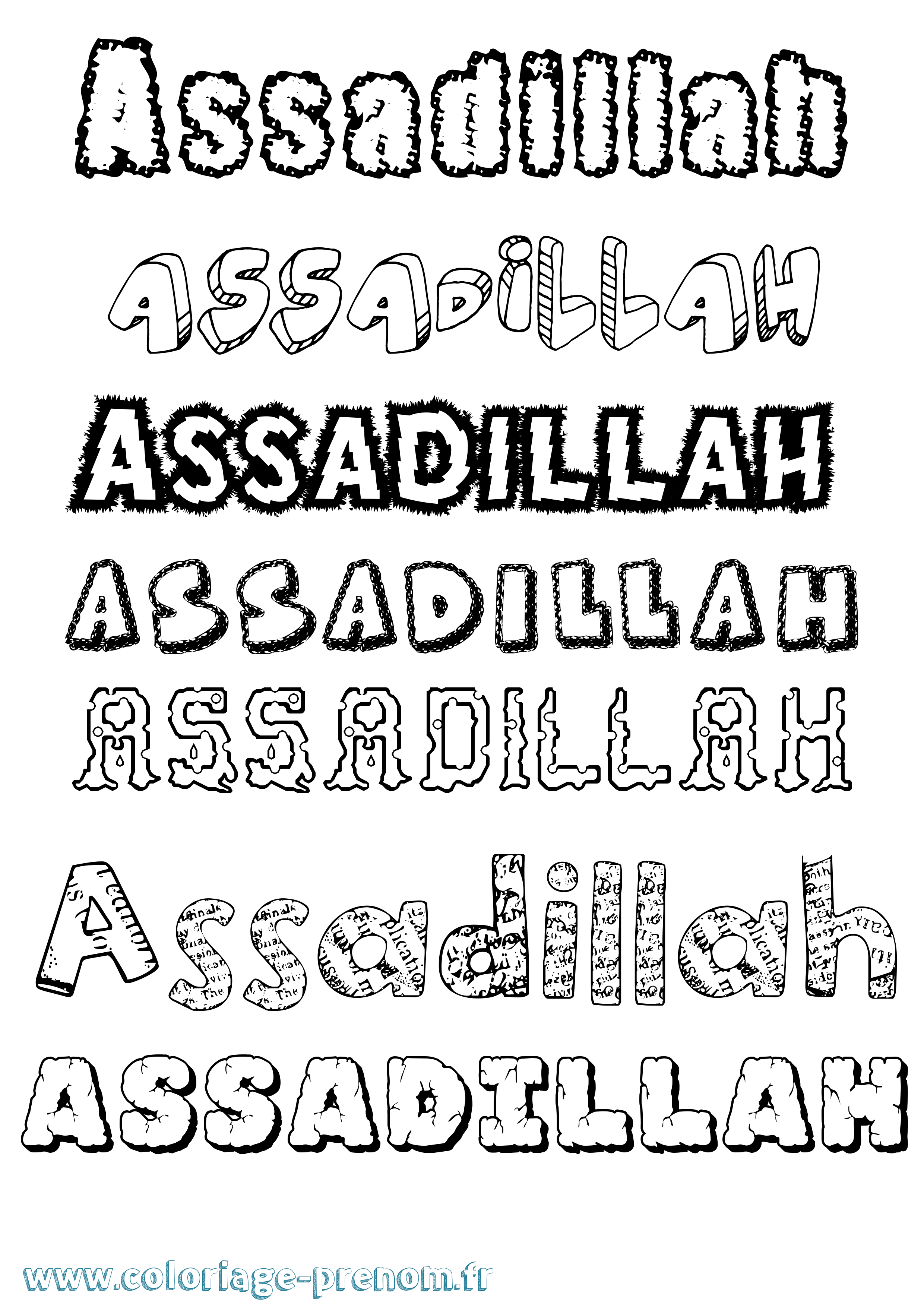 Coloriage Assadillah Destructuré Coloriage prénom Assadillah Destructuré