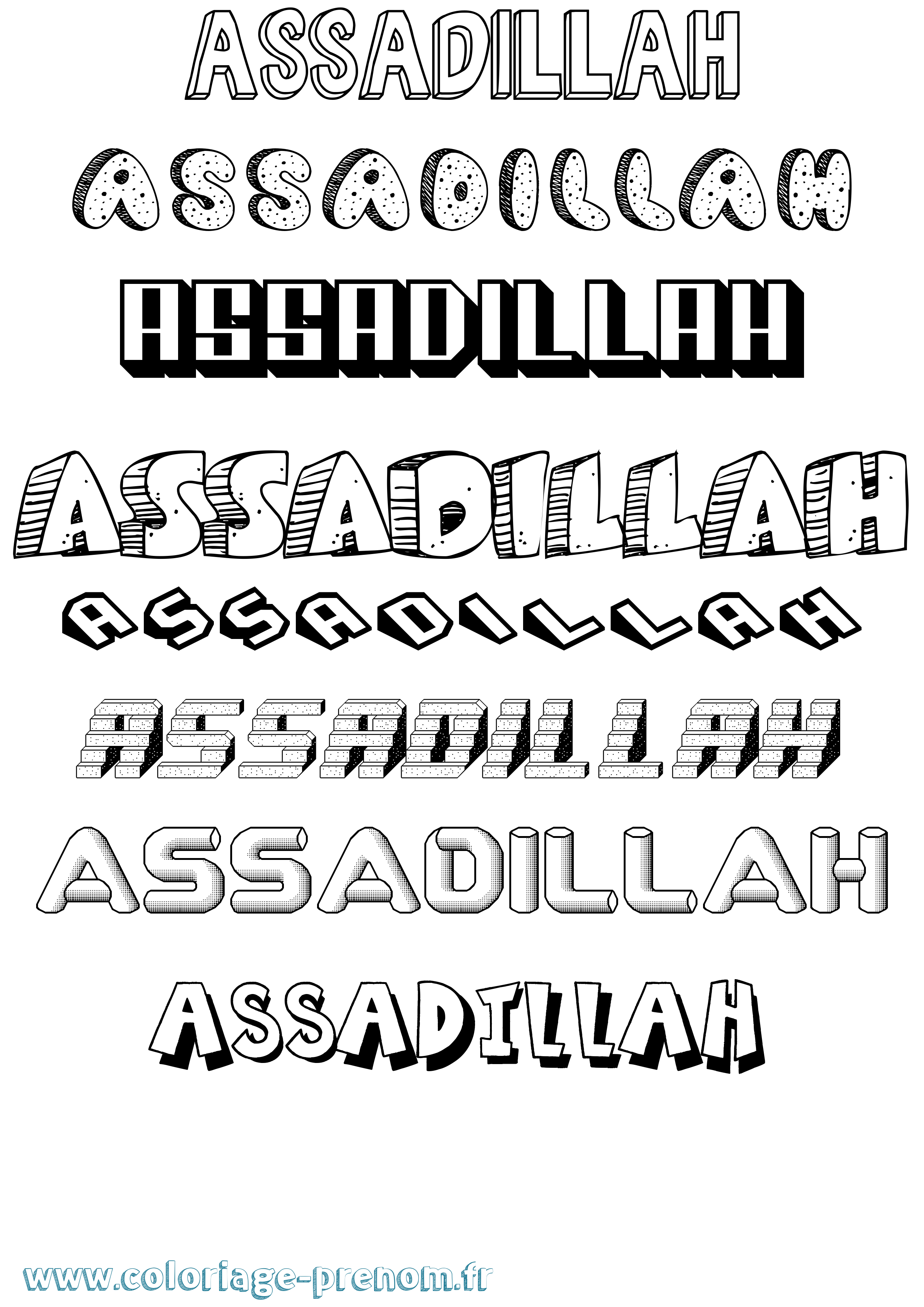 Coloriage Assadillah Effet 3D Coloriage prénom Assadillah Effet 3D