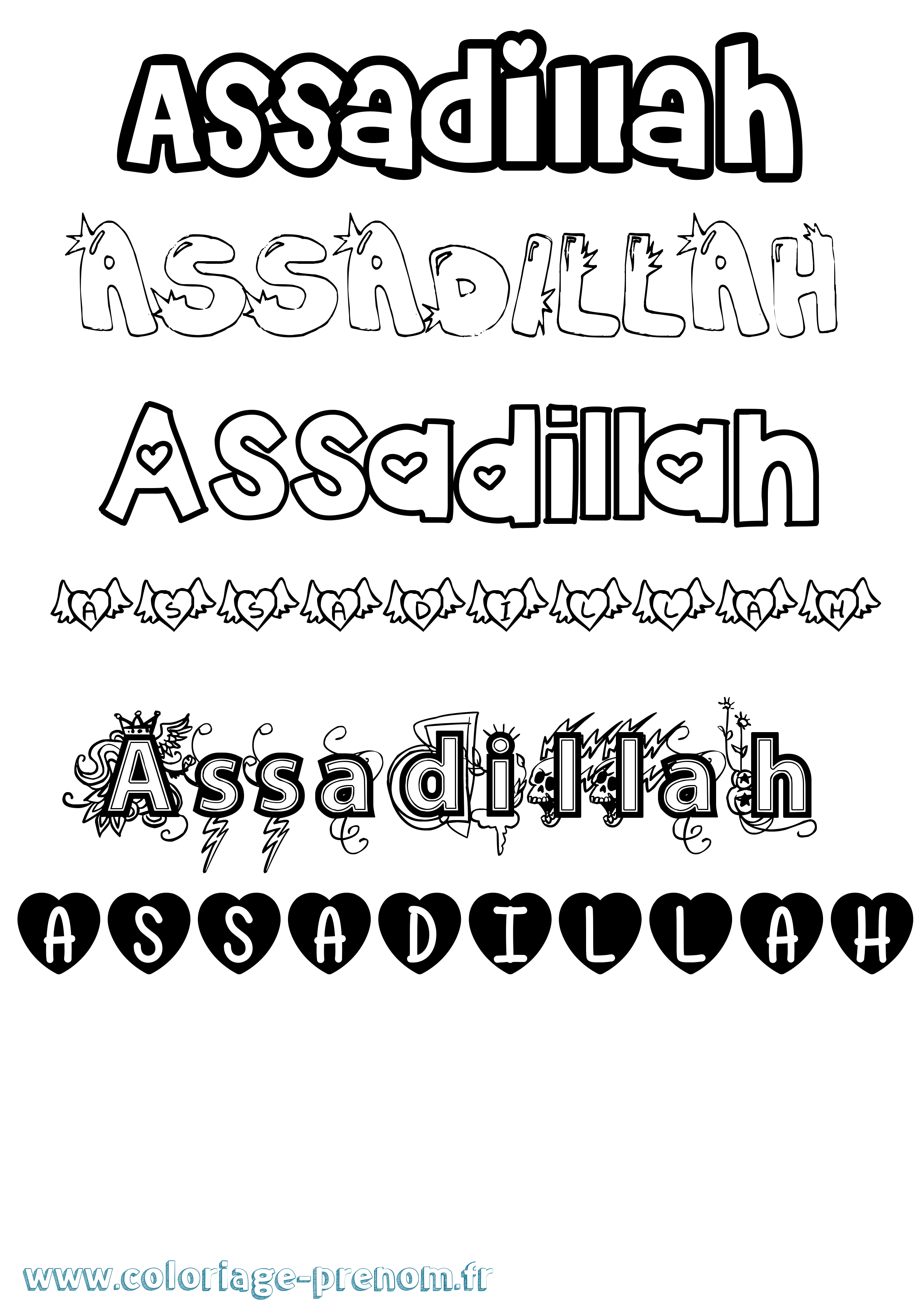 Coloriage Assadillah Girly Coloriage prénom Assadillah Girly