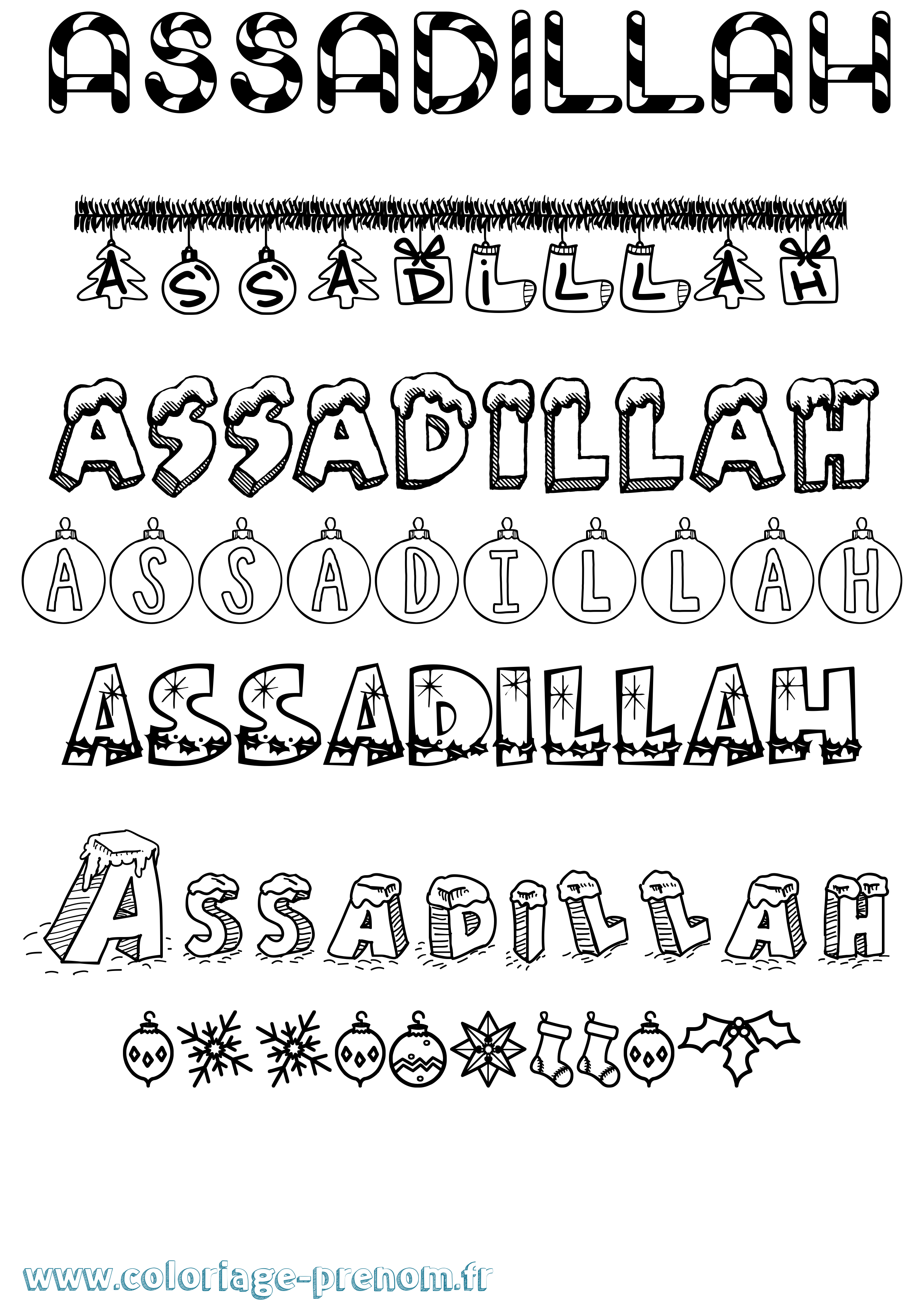 Coloriage Assadillah Noël Coloriage prénom Assadillah Noël