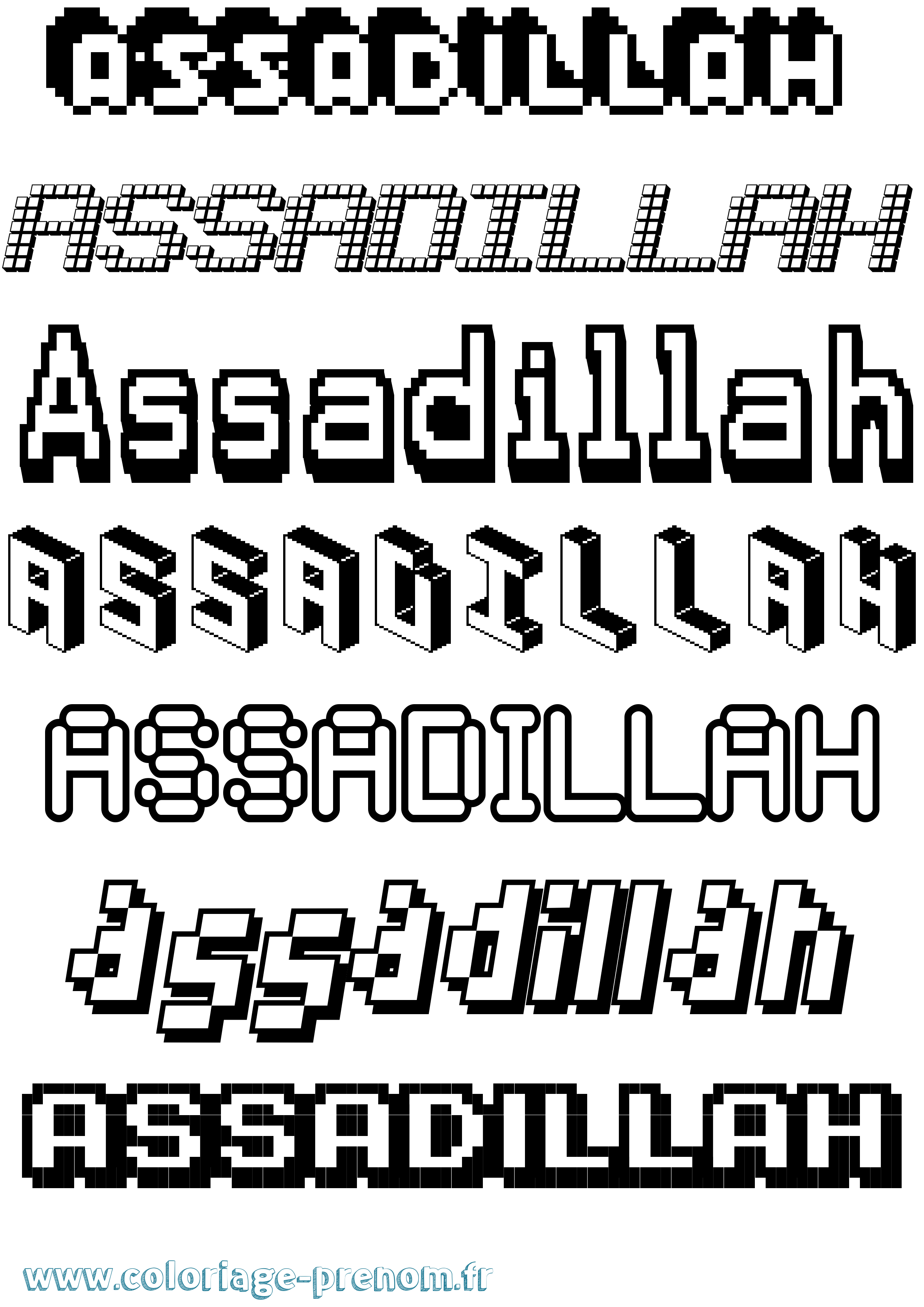 Coloriage prénom Assadillah Pixel