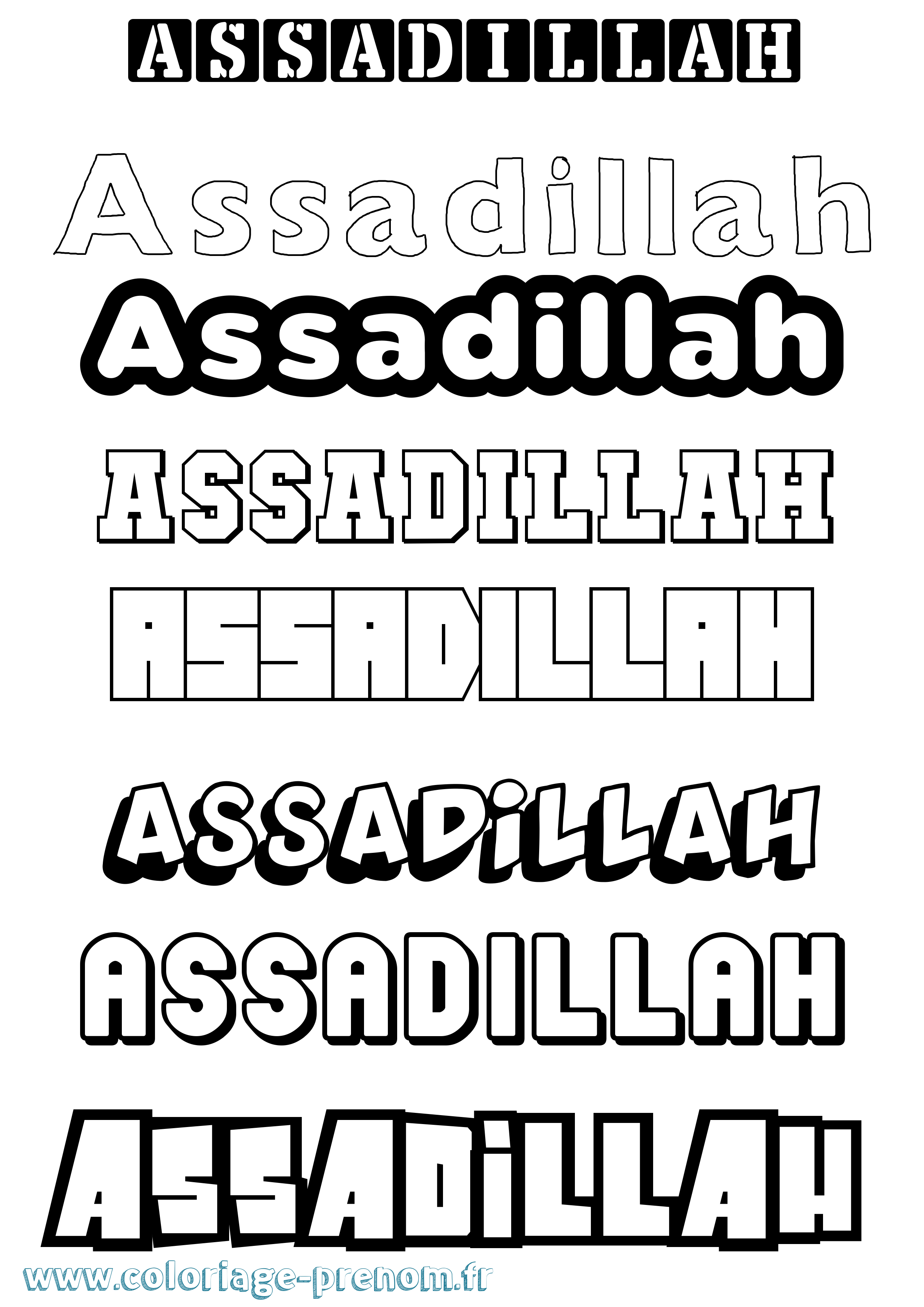 Coloriage prénom Assadillah Simple