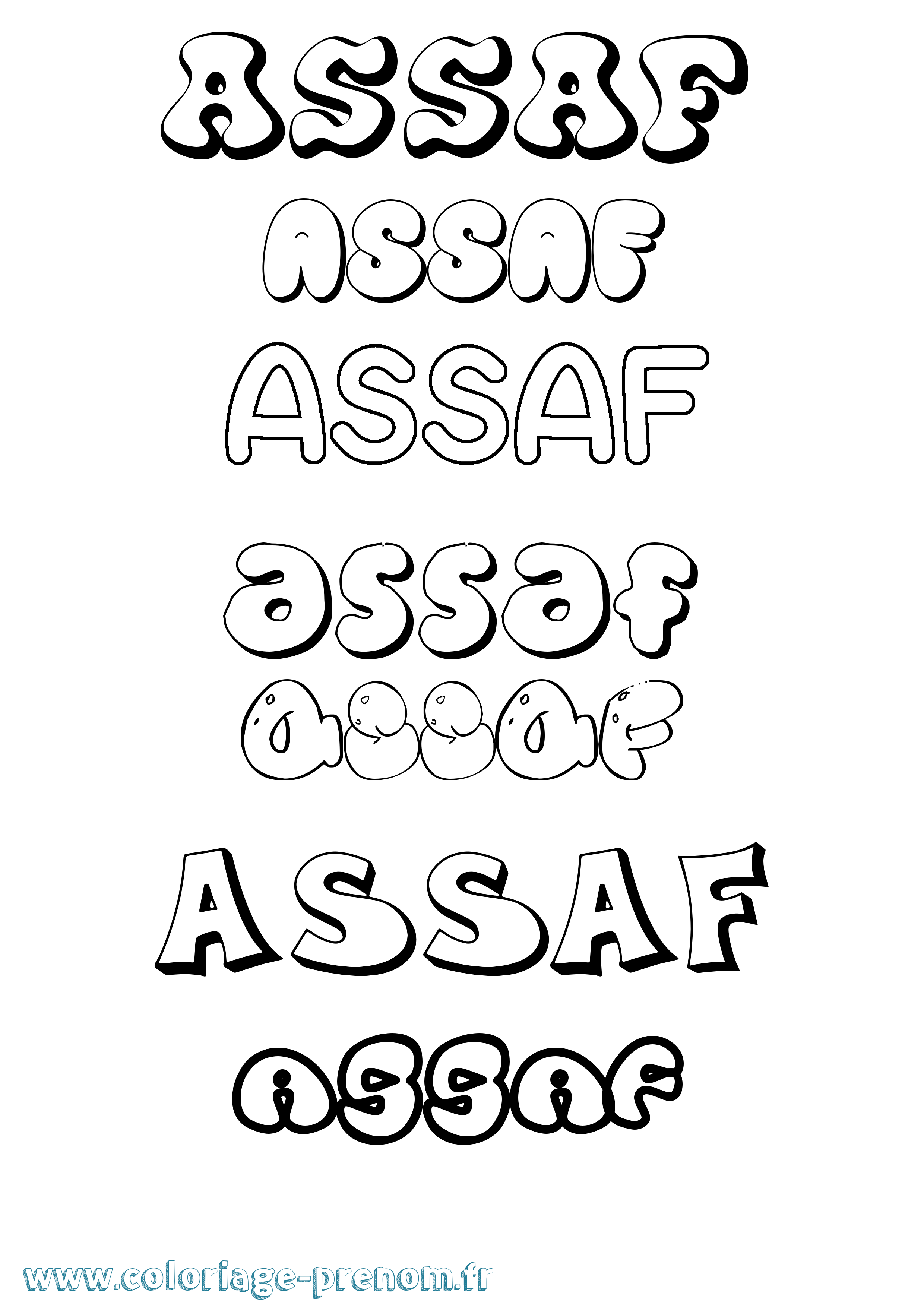 Coloriage prénom Assaf Bubble