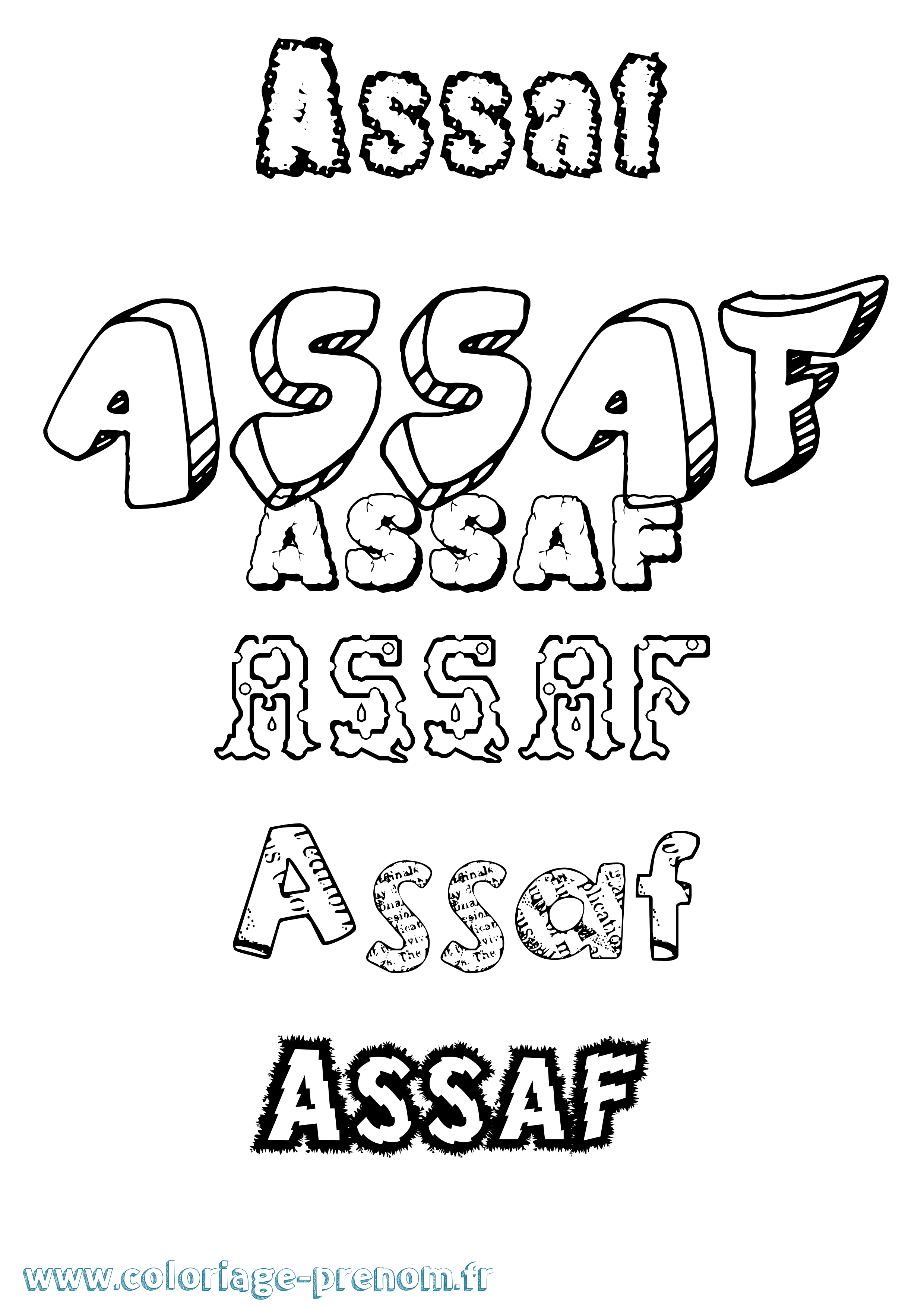 Coloriage prénom Assaf Destructuré