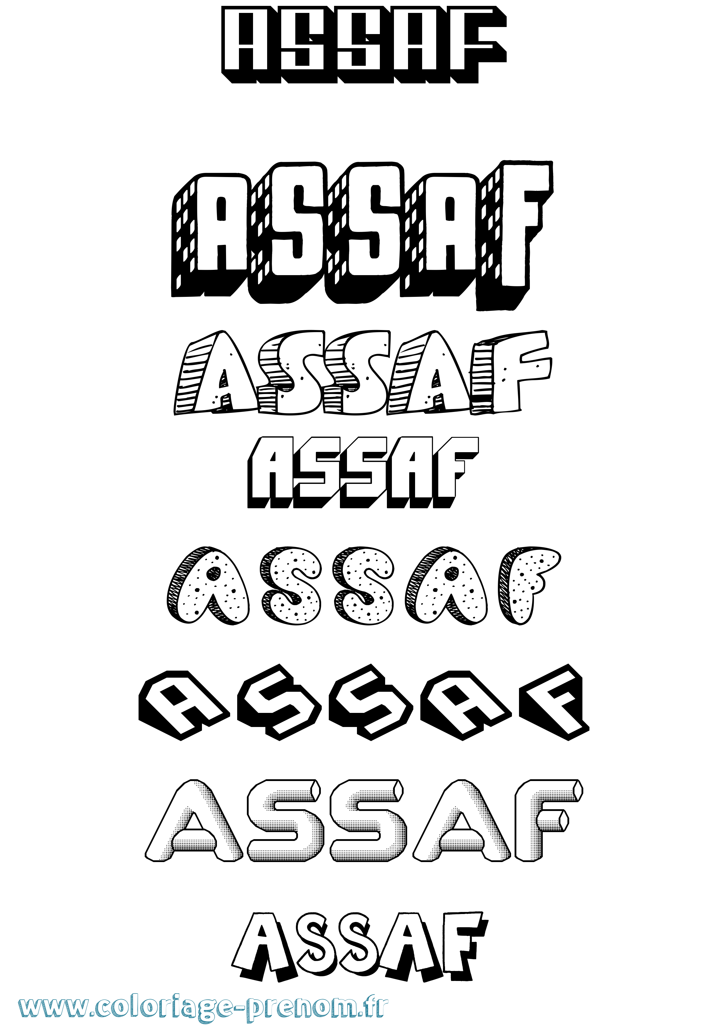 Coloriage prénom Assaf Effet 3D