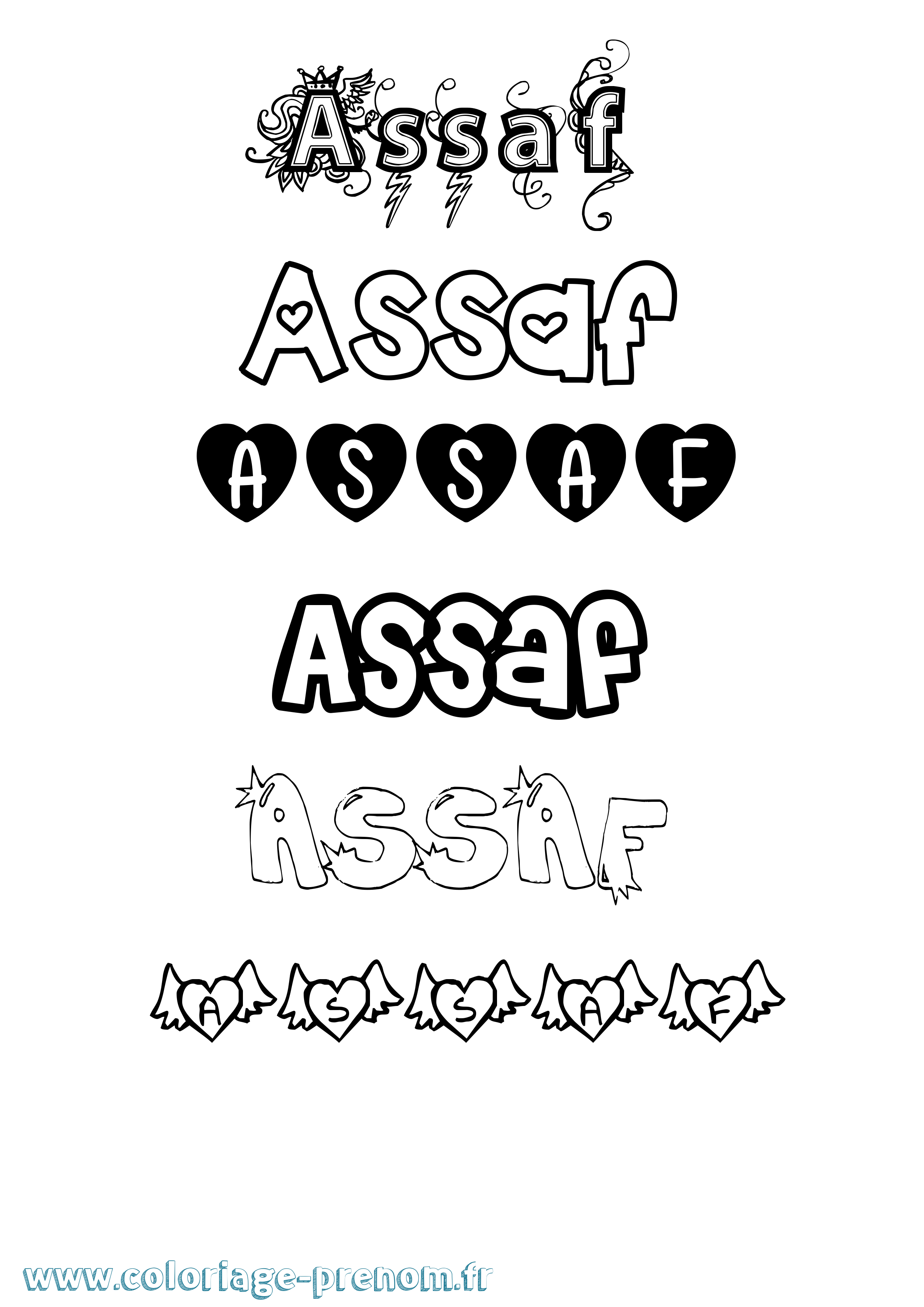 Coloriage prénom Assaf Girly