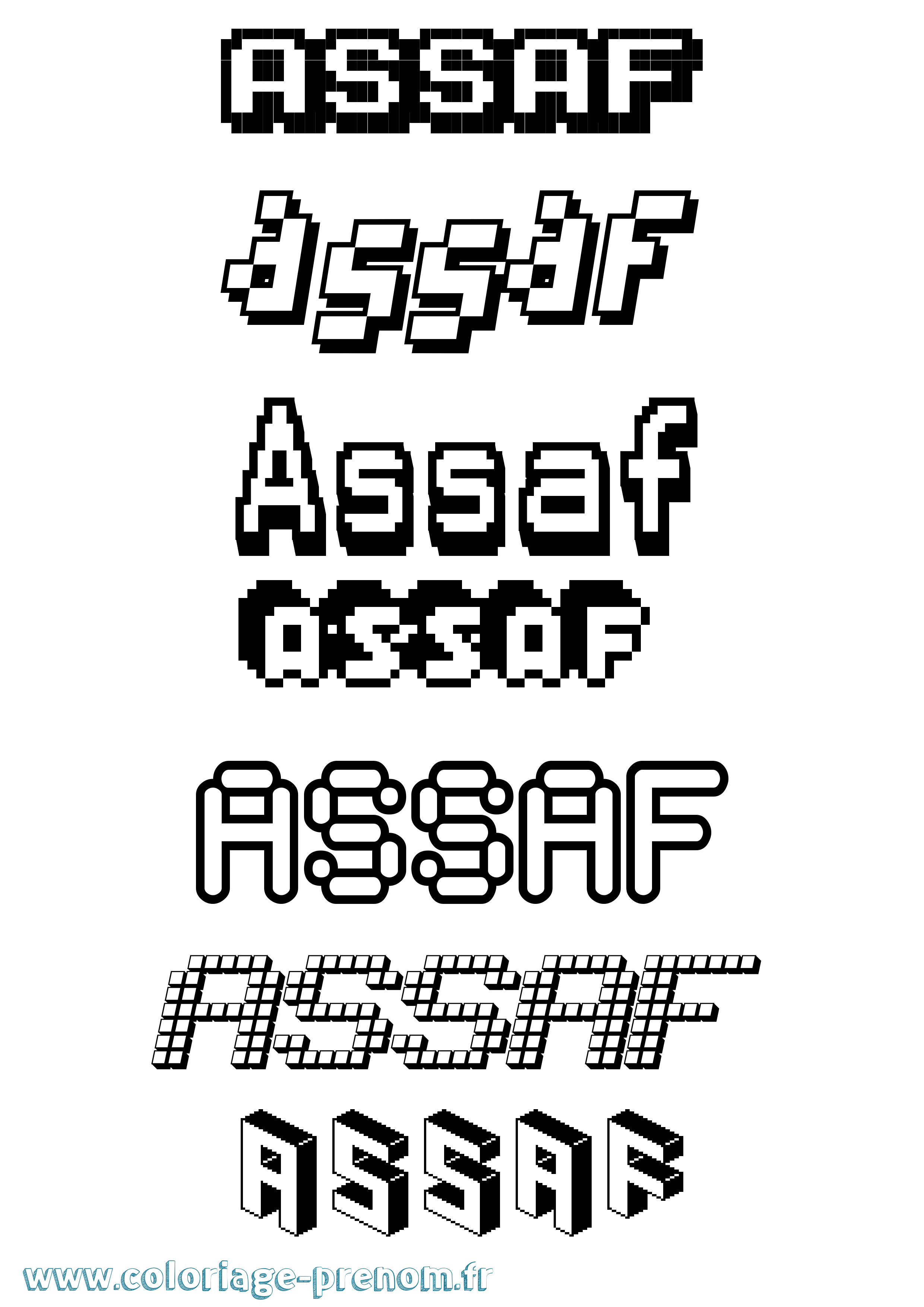 Coloriage prénom Assaf Pixel