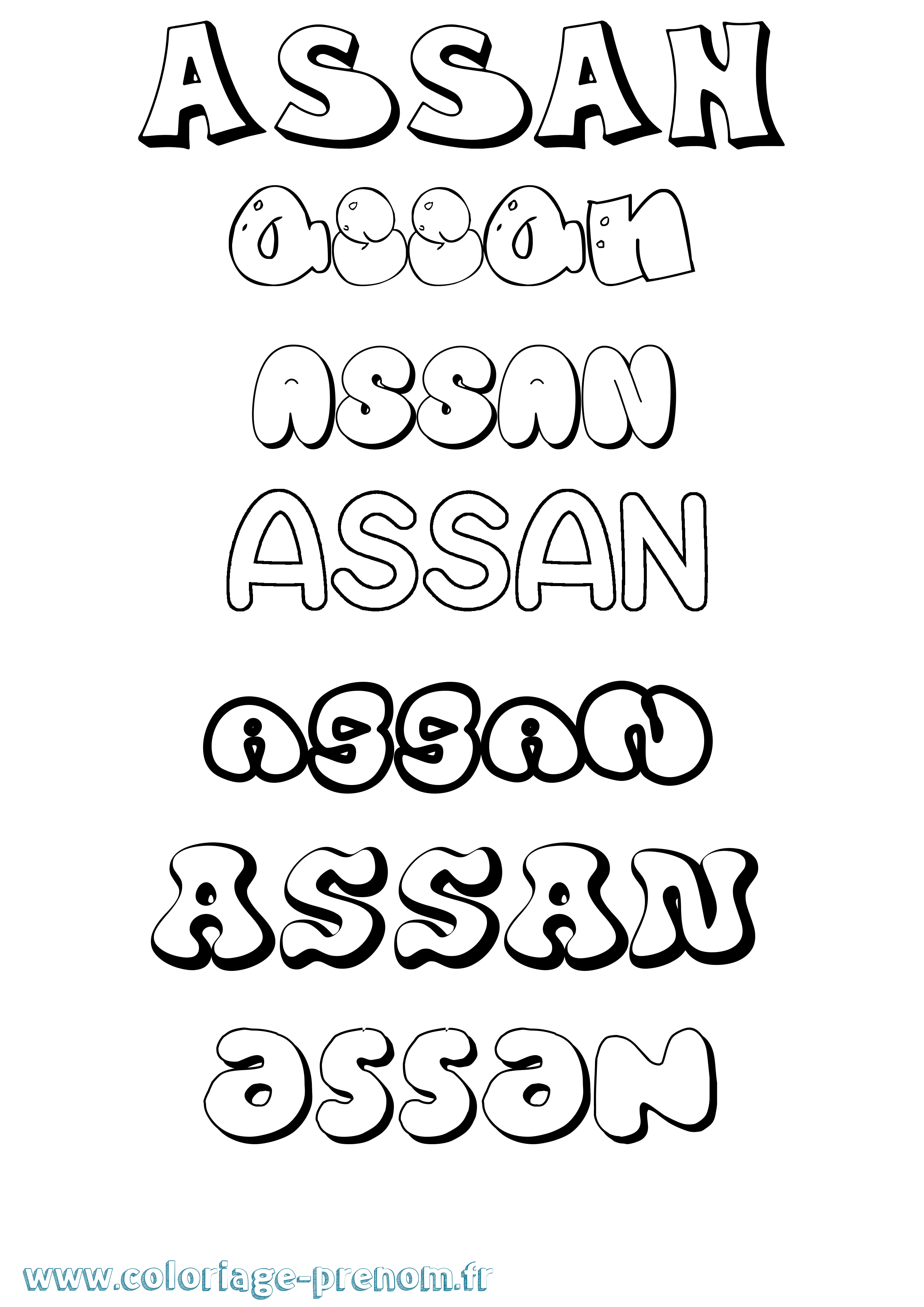 Coloriage prénom Assan Bubble
