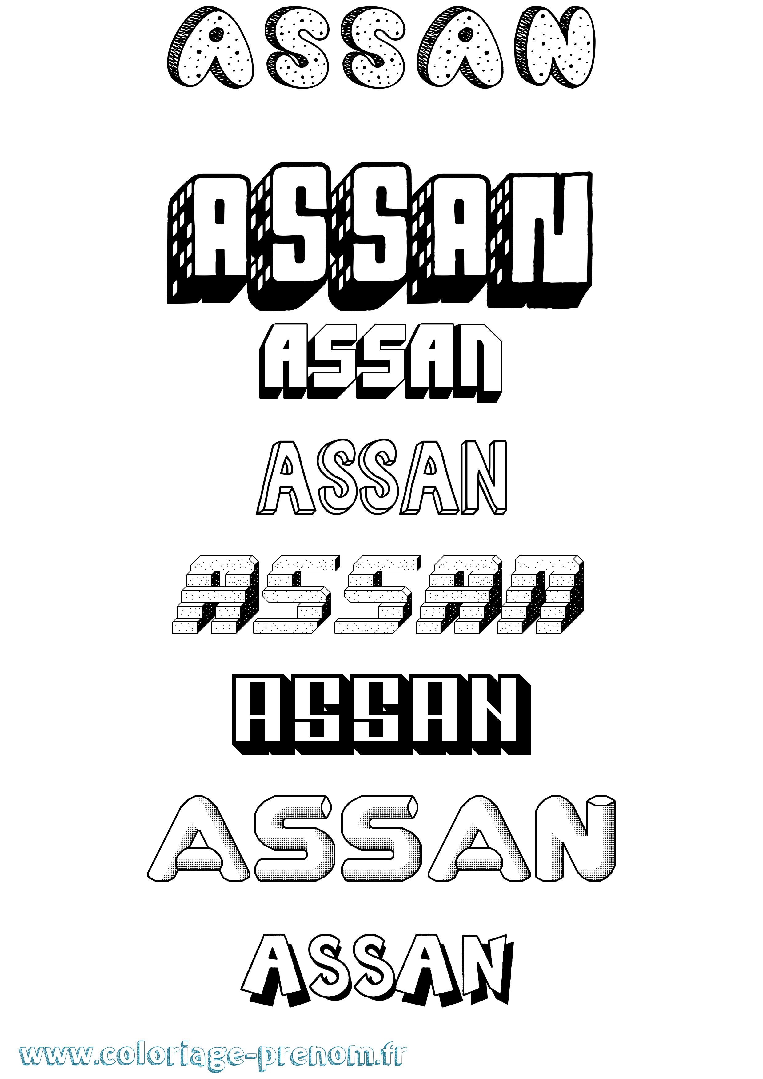 Coloriage prénom Assan Effet 3D
