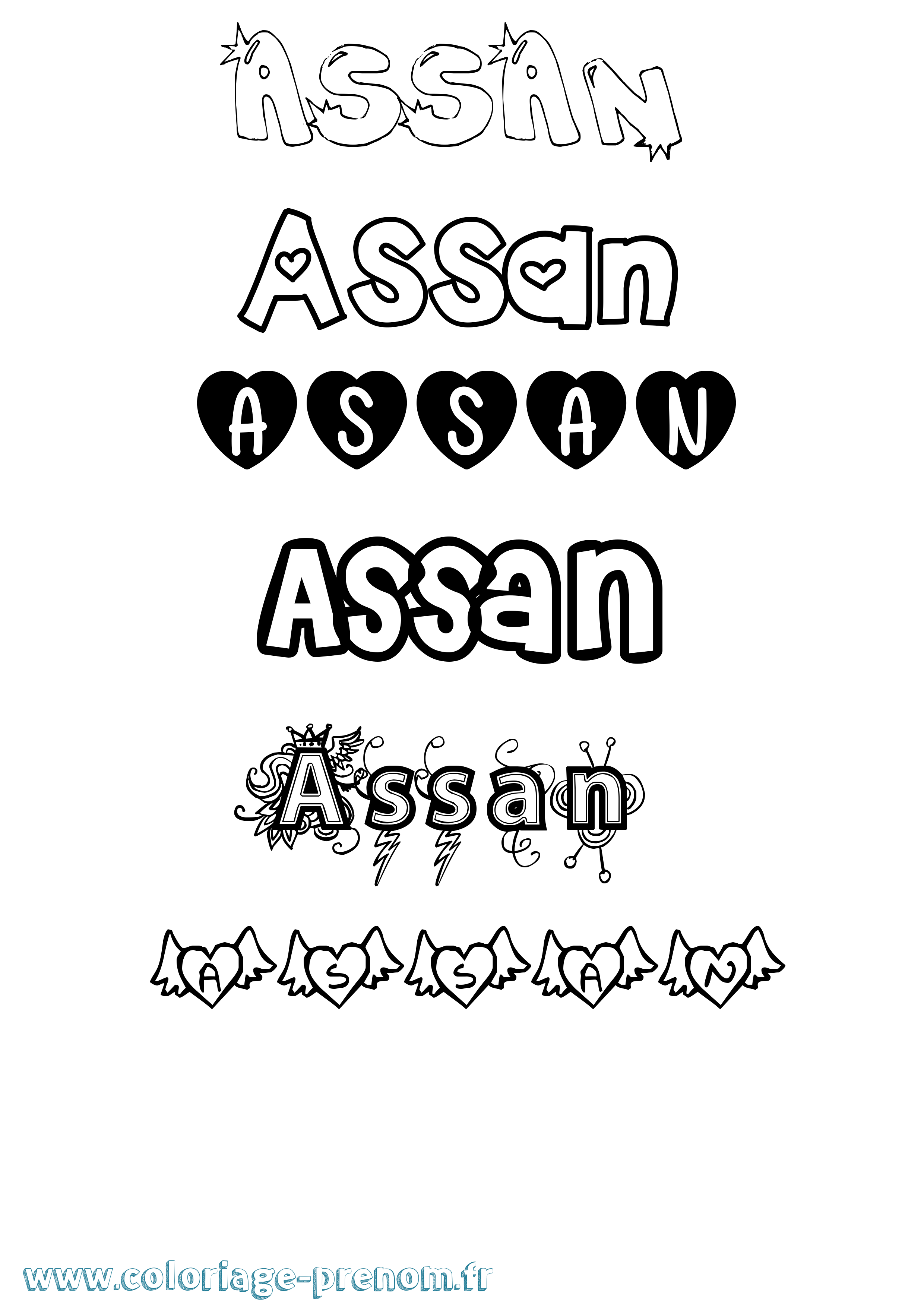 Coloriage prénom Assan Girly